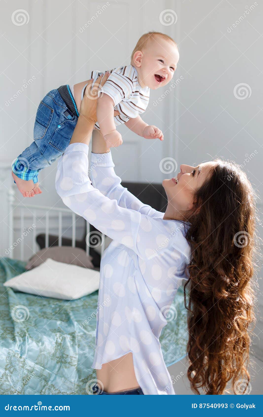 Happy Mother Playing with Baby Boy Stock Image - Image of blond ...