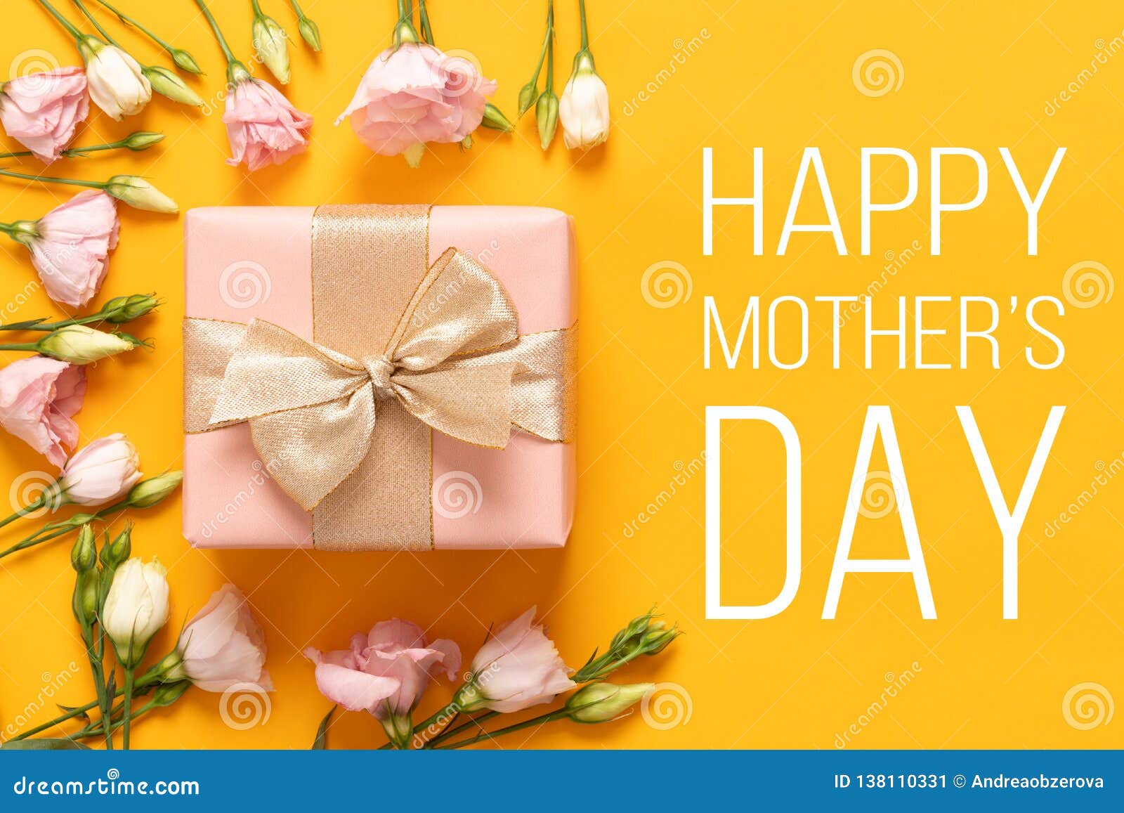 happy mother`s day background. bright yellow and pastel pink colored mother day background. flat lay greeting card with gift box.