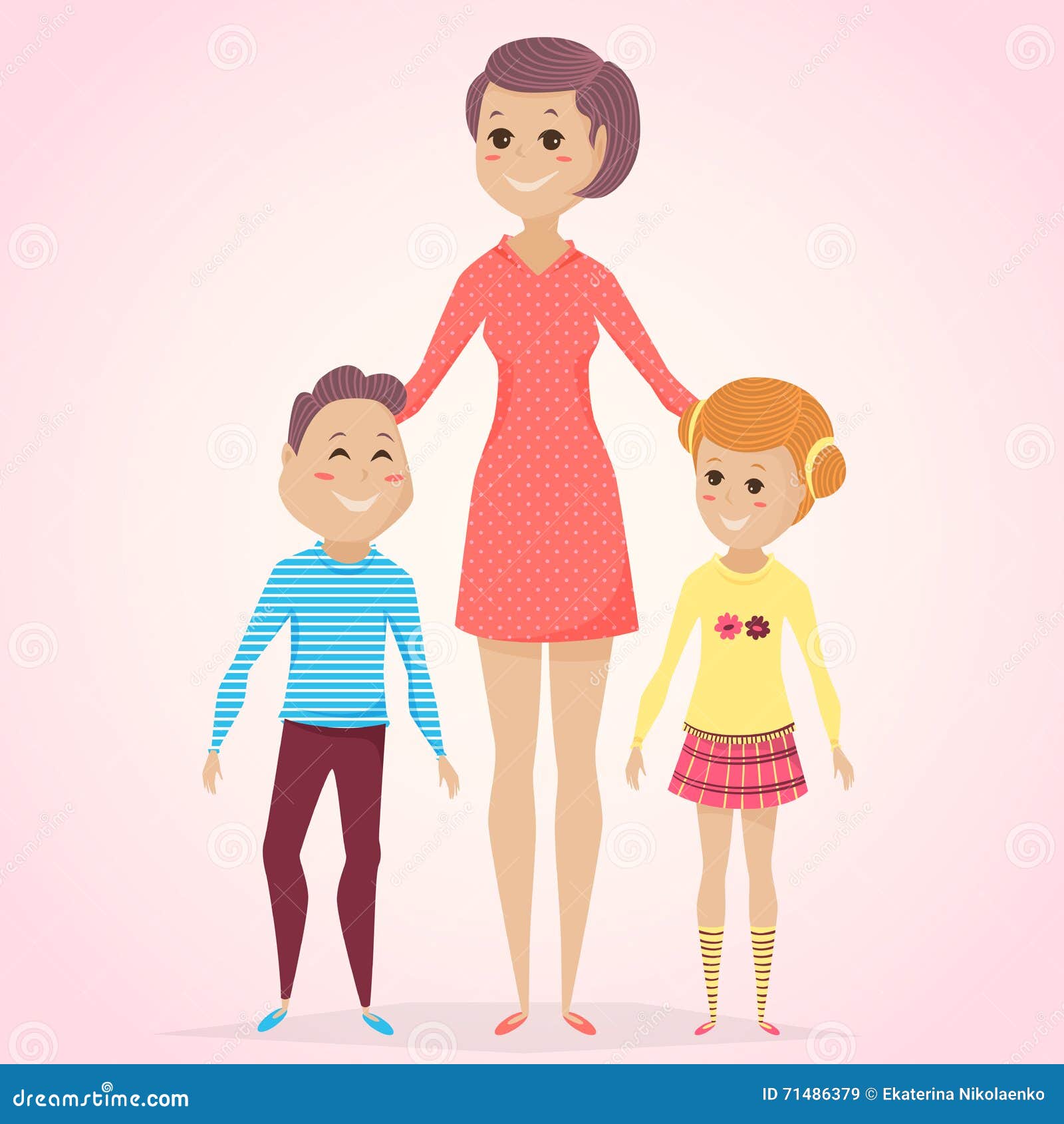 Happy Mother S Day Card. Mother with Son and Daughter in Cartoon Style  Stock Vector - Illustration of adult, parent: 71486379