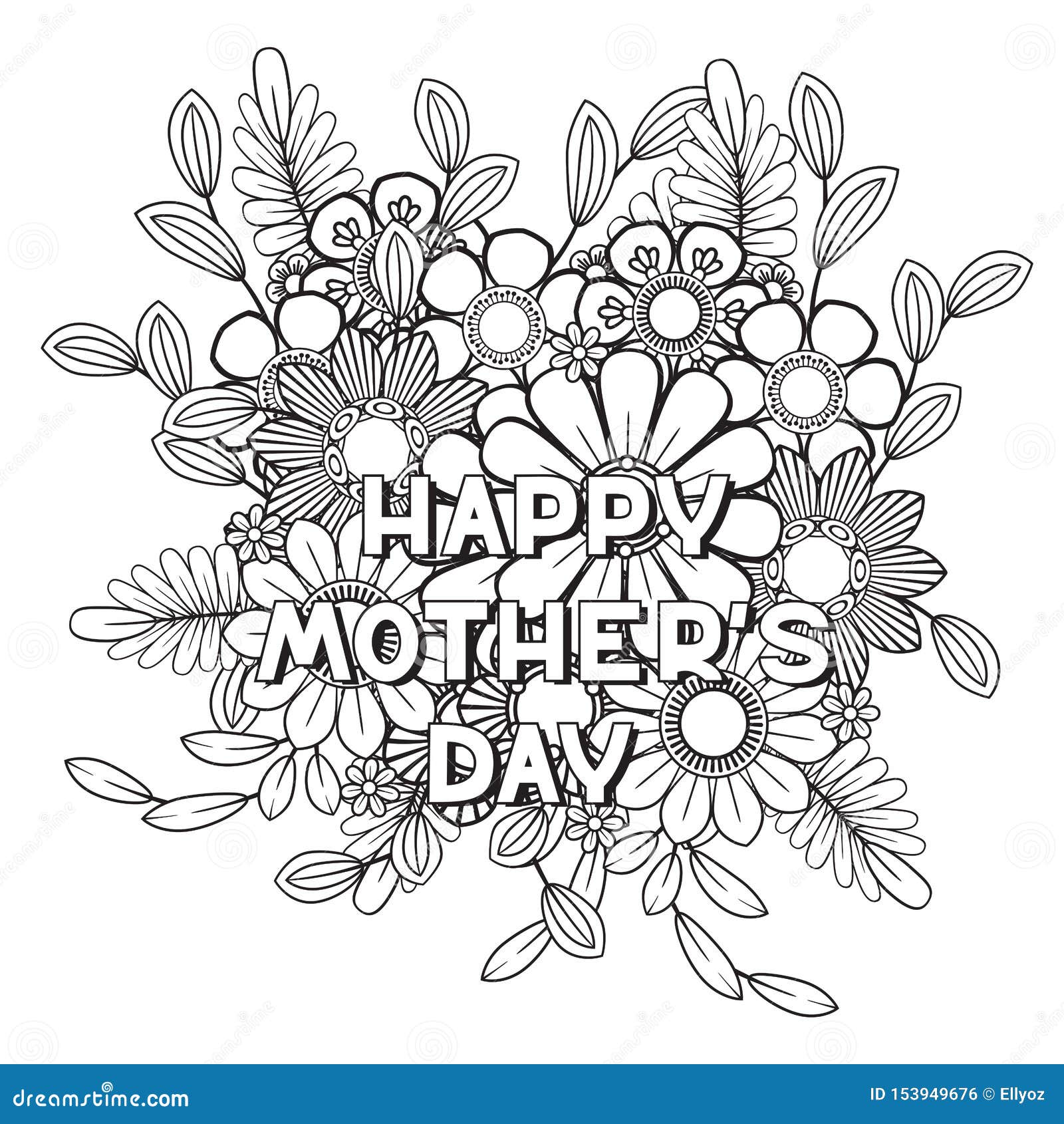 Happy Mother S Day Coloring Page Stock Vector Illustration Of Coloring Bouquet 153949676