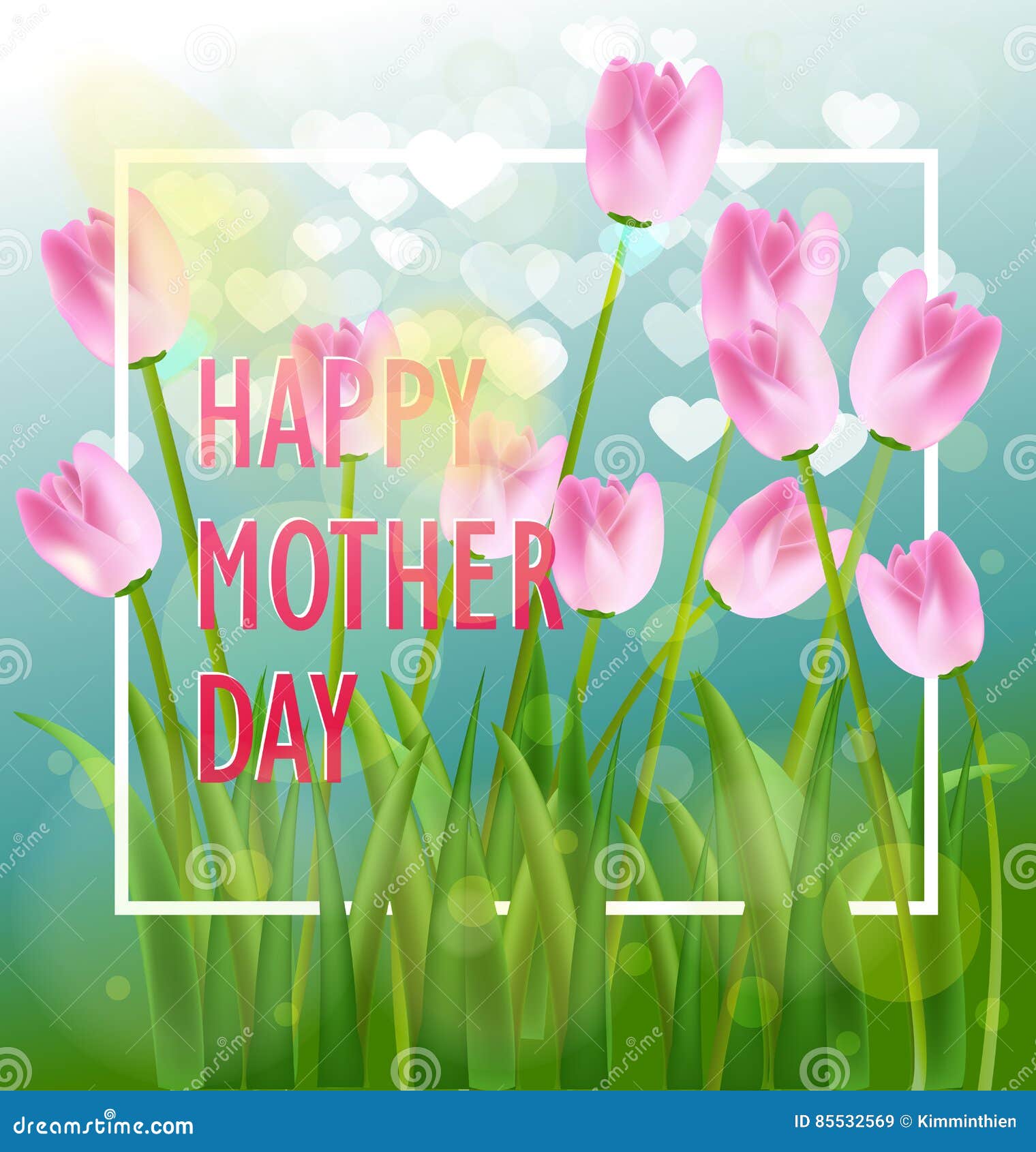 Happy Mother`s Day with Flowers Stock Vector Illustration of heart