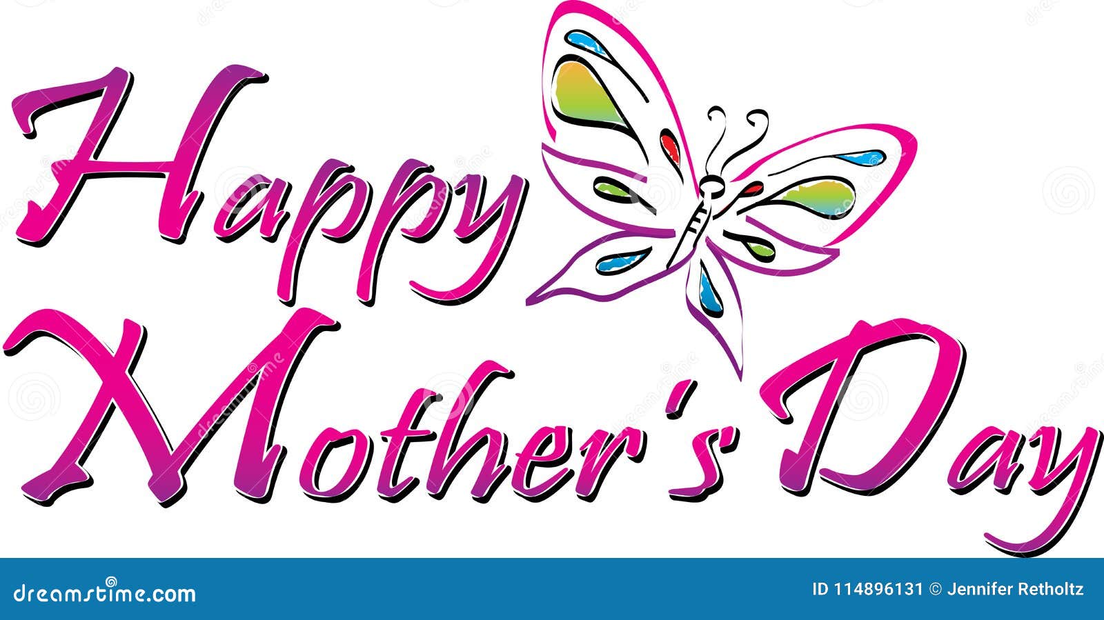 Happy Mother`s Day Heart with Colorful Butterfly.