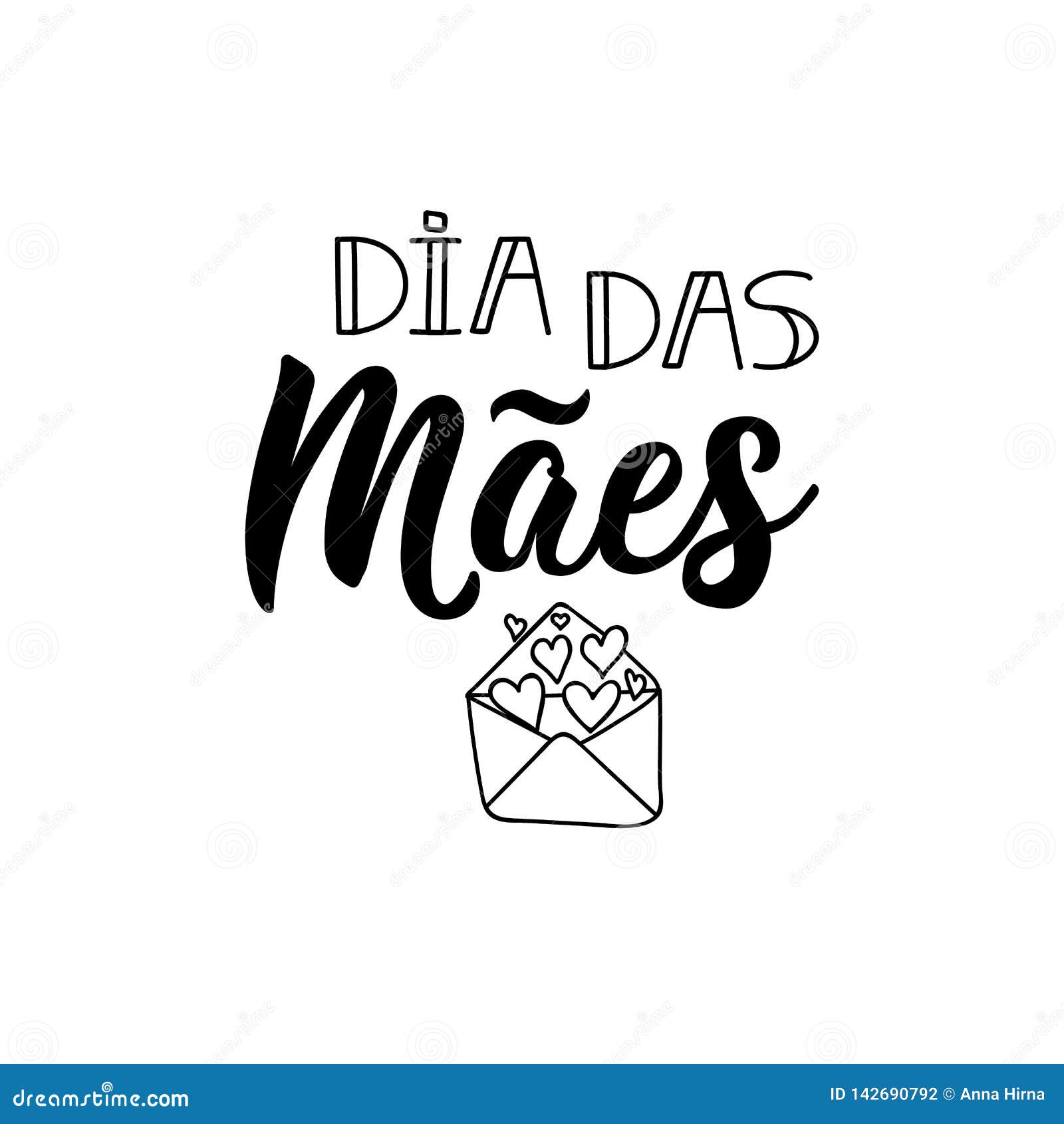 happy mother`s day in portuguese. lettering. ink . modern brush calligraphy. dia das maes