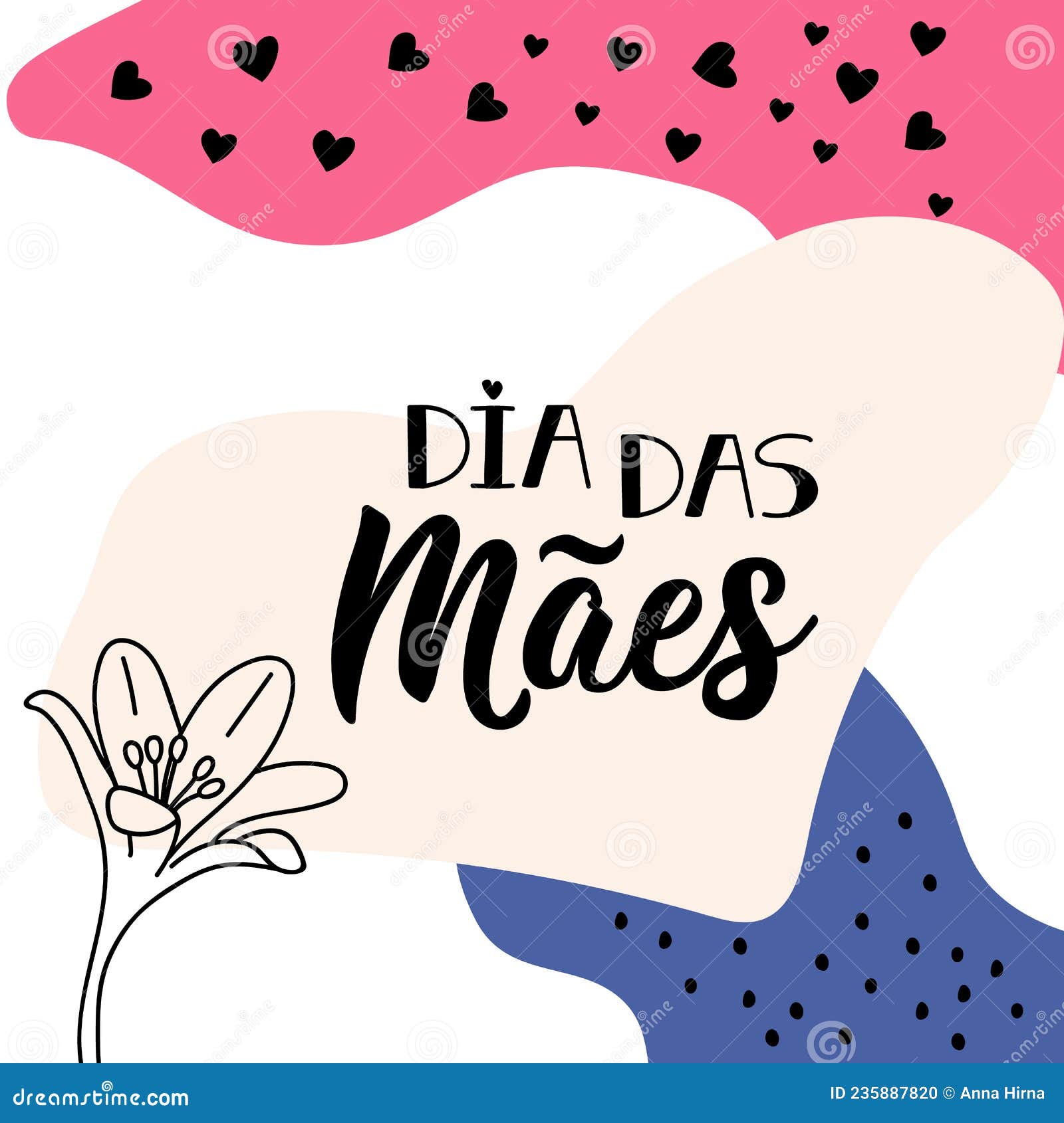 happy mother`s day in portuguese. lettering. ink . modern brush calligraphy. dia das maes