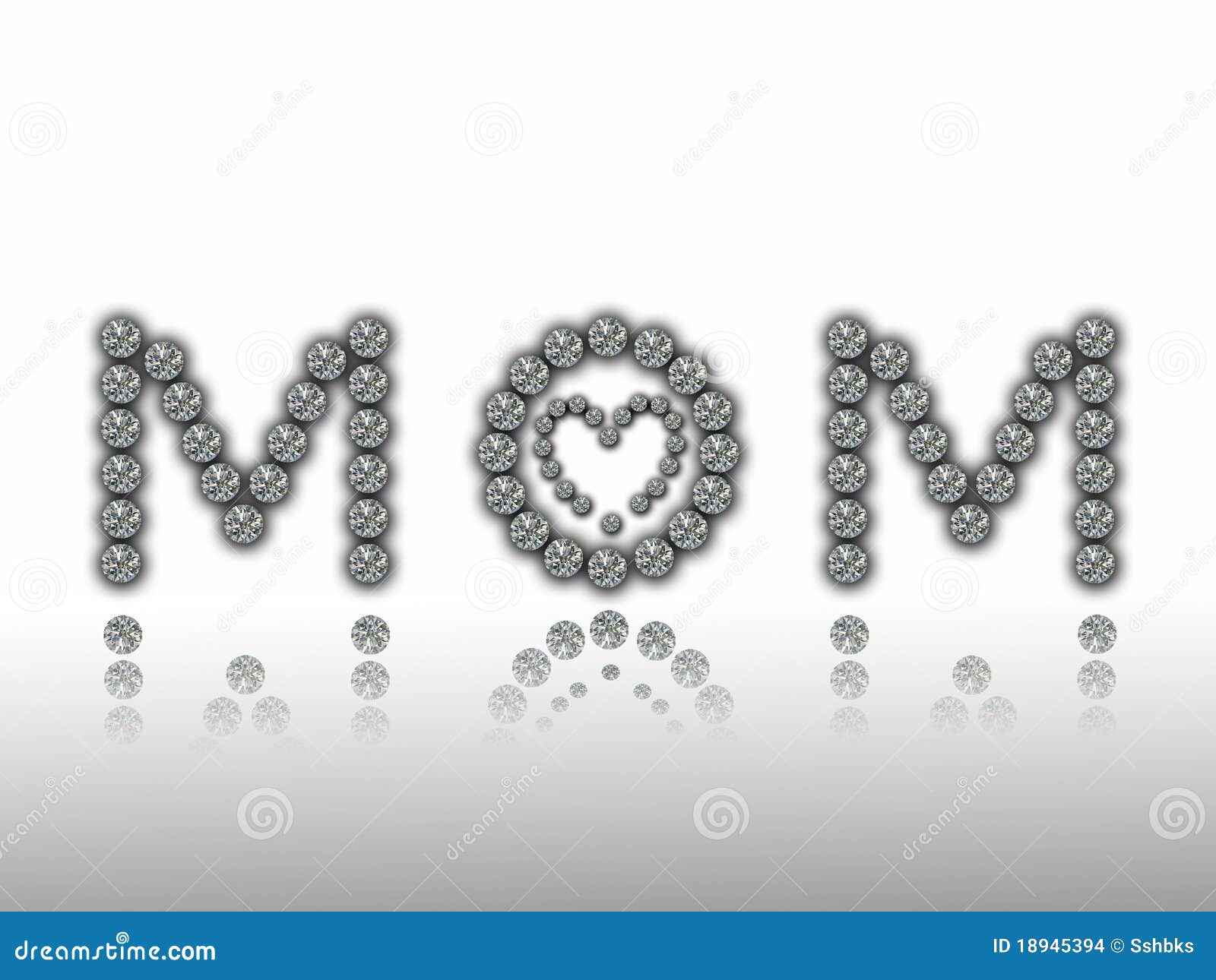 Happy mothers day. Mothers day, MOM written with diamonds on white and gray gradiant background