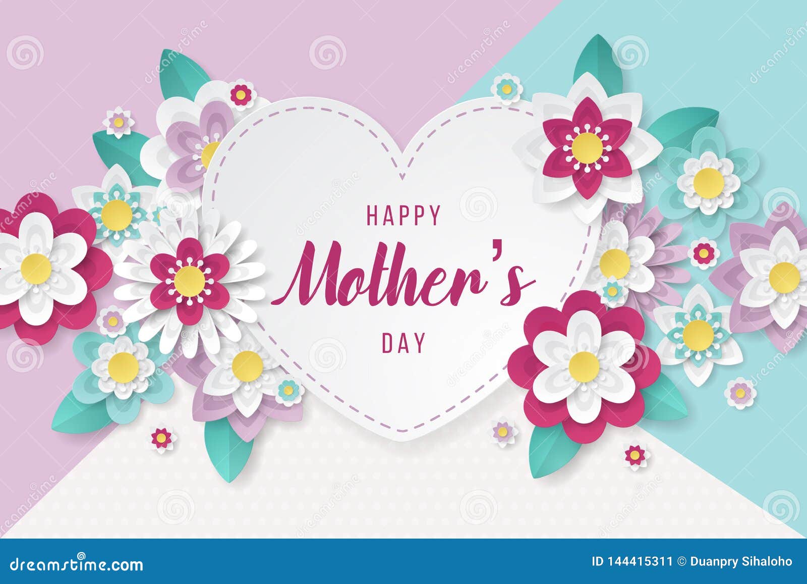 happy mothers day background with beautiful paper cut flowers