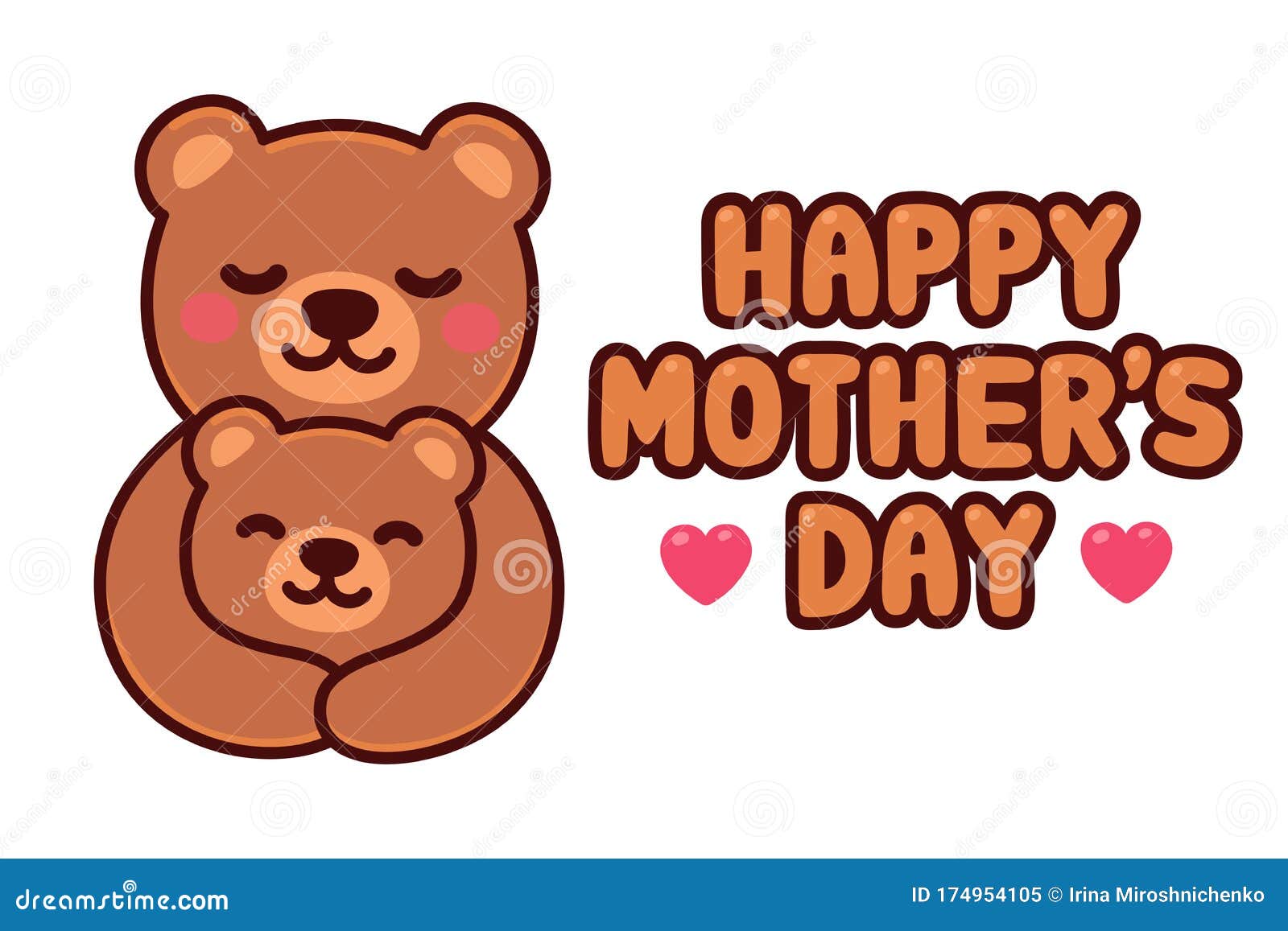 Happy Mothers Day Bear Mom and Baby Stock Vector - Illustration of  background, greeting: 174954105