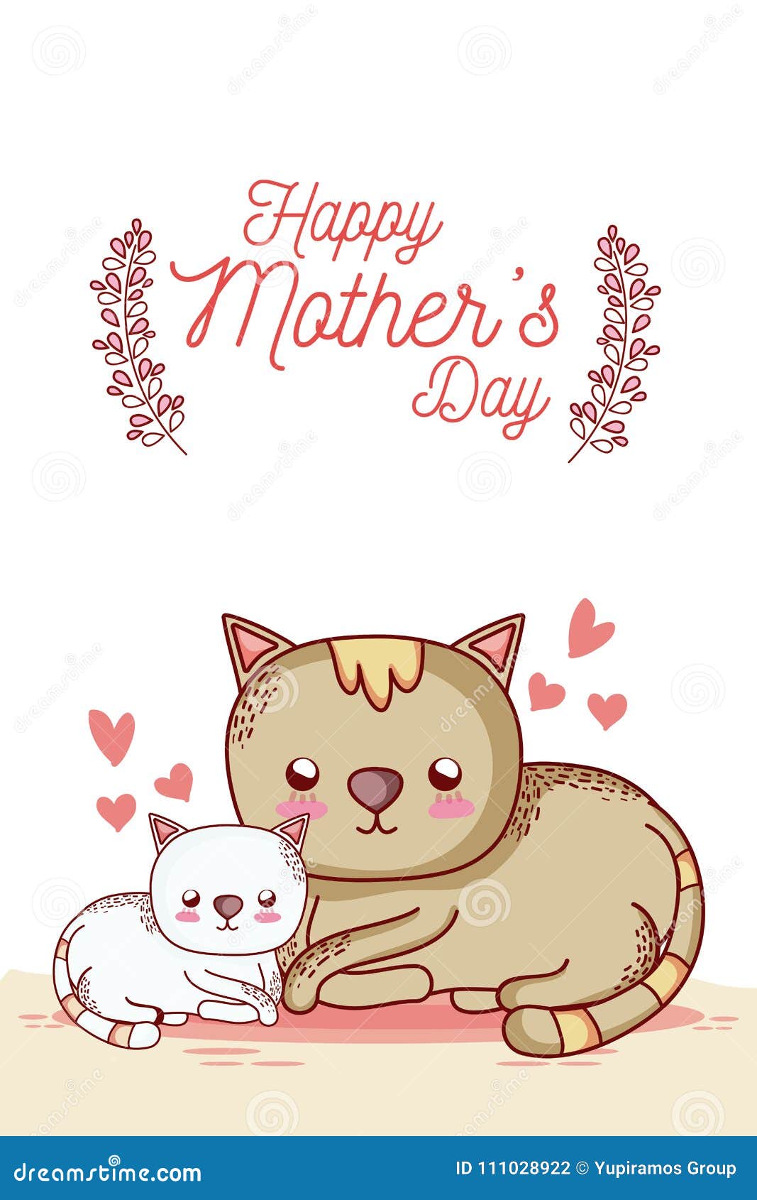 Happy Mothers Day Card with Cute Animals Cartoons Stock Vector ...