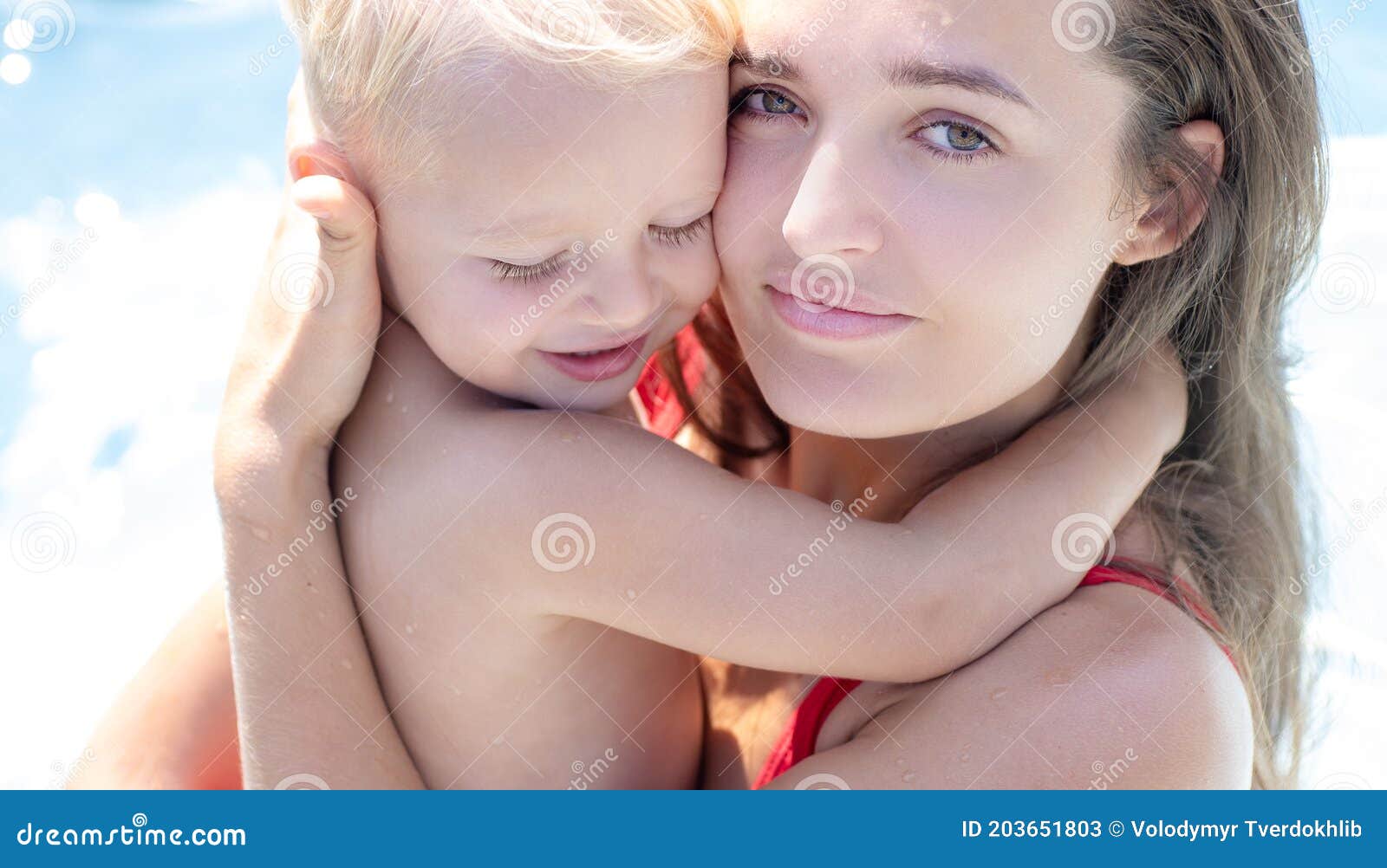 Happy Mothers Day. Child Son Hug Mom. Mother and Baby Boy Smiling ...