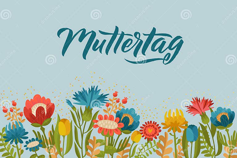 Happy Mothers Day Germany Design on Floral Background. Vector
