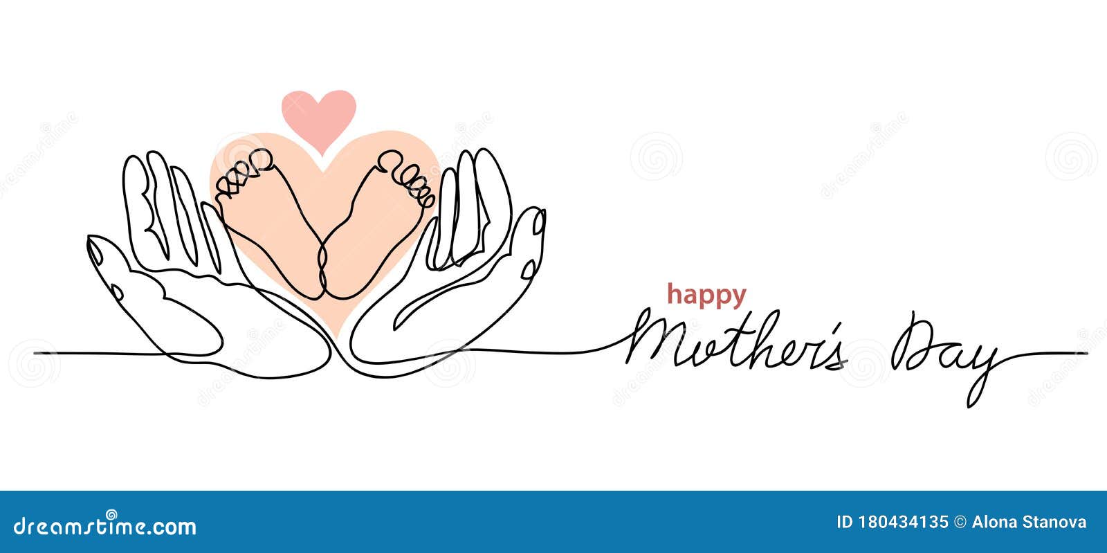 Happy Mothers Day Lettering. Little Baby Feet in Hands. One Continuous ...