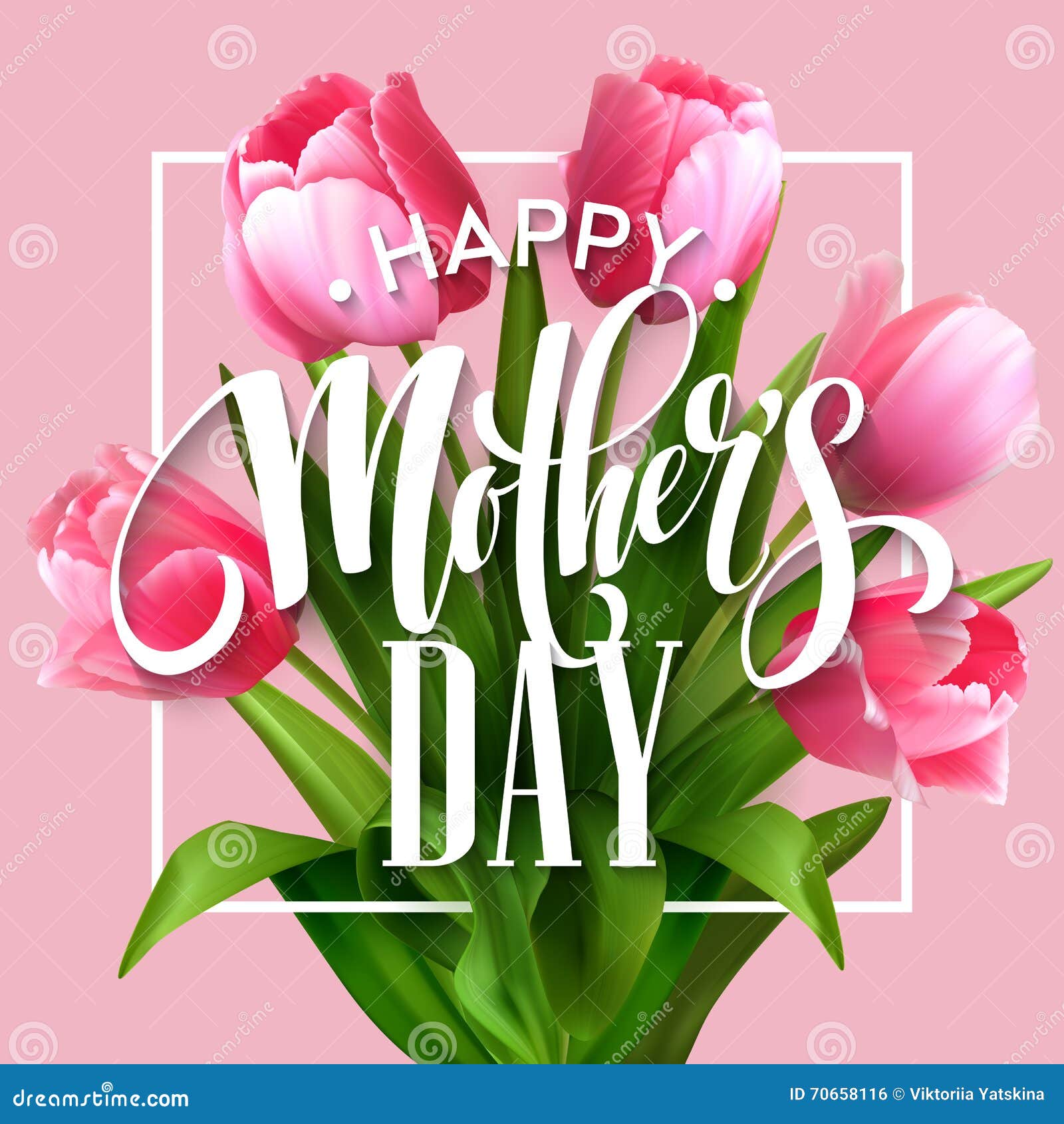 Happy Mothers Day Lettering. Mothers Day Greeting Card with Blooming ...