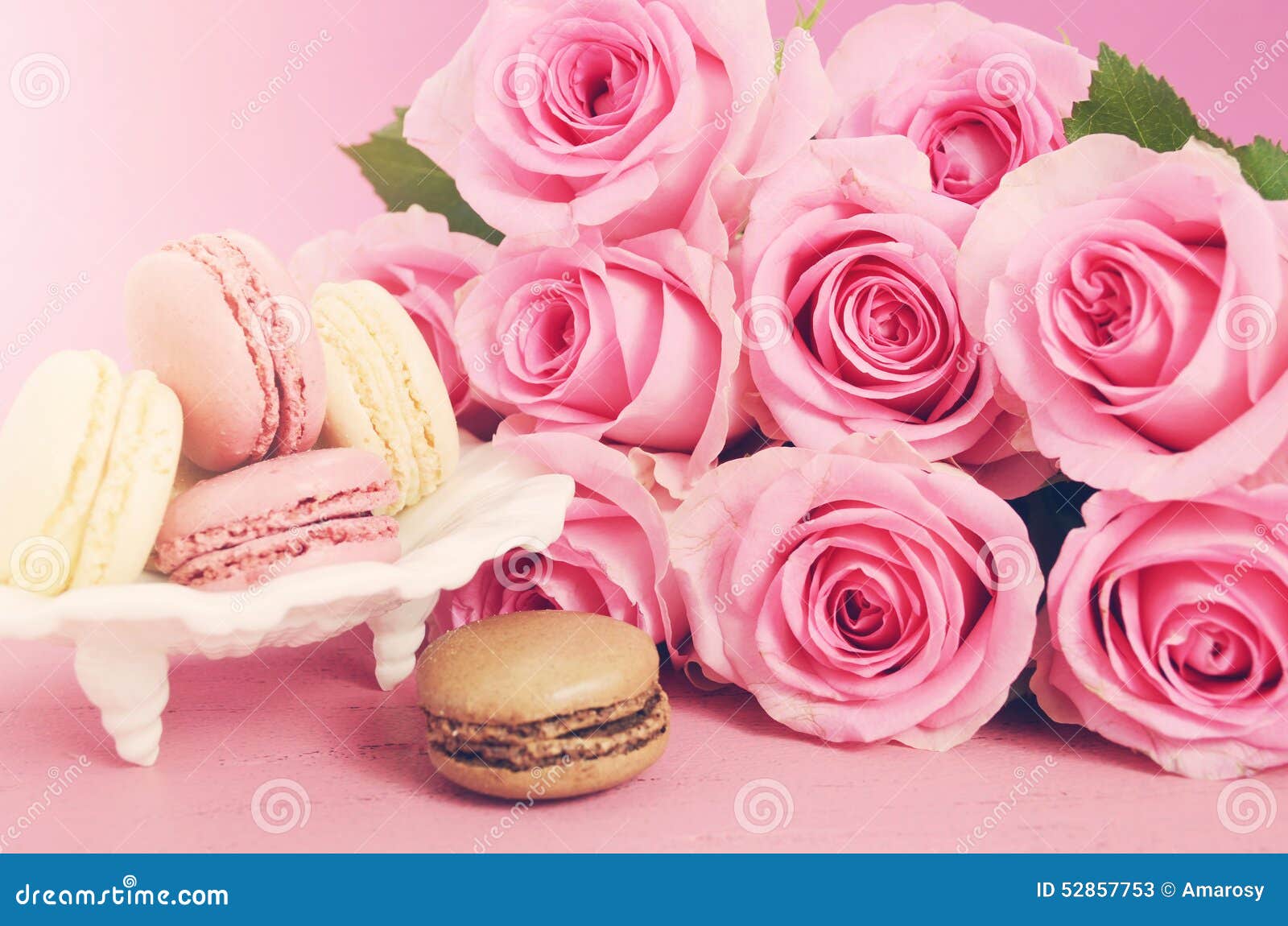 Happy Mothers Day Pink Roses And Macarons. Stock Image  Image of meringue, mummy 