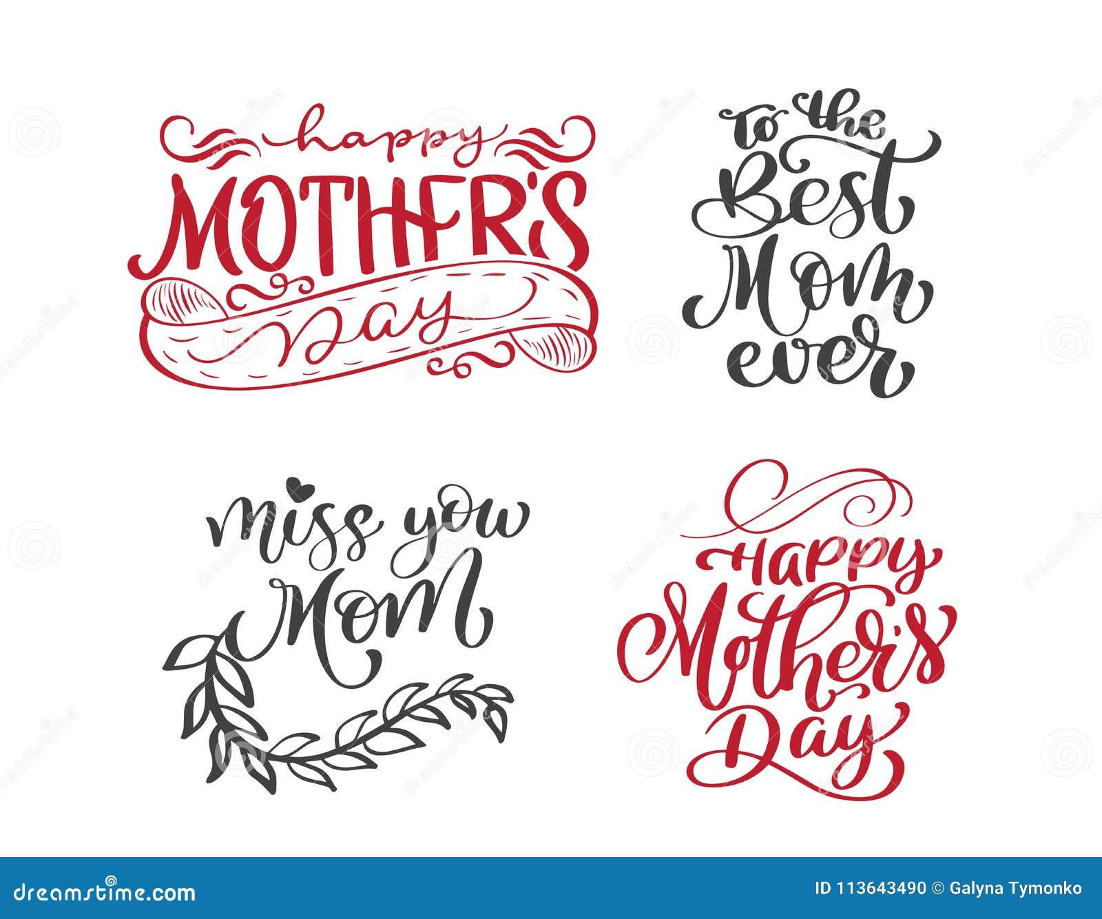 Download Happy Mothers Day Set Hand Drawn Lettering Quotes. Vector ...