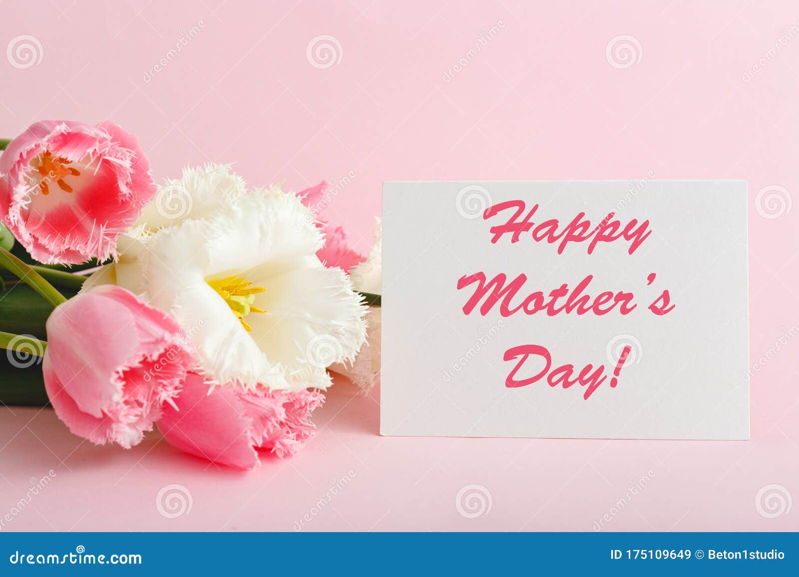 Happy Mothers Day Text On Gift Card In Flower Bouquet On