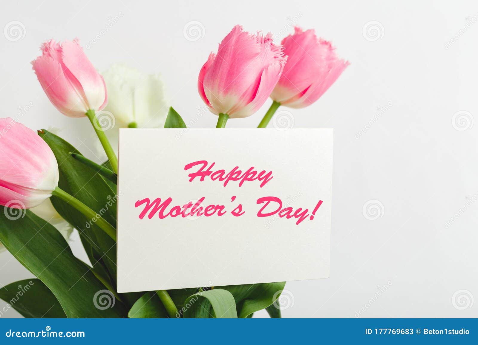 Happy Mothers Day Text On Gift Card In Flower Bouquet On