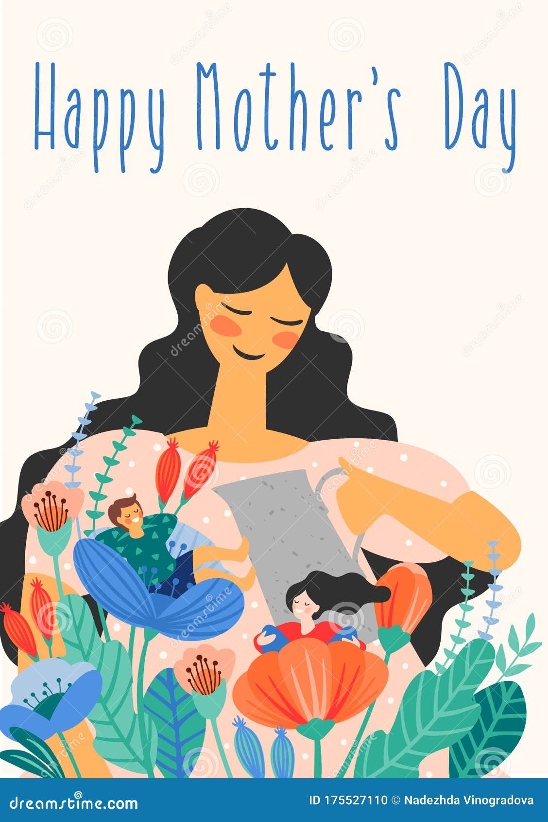 Happy Mothers Day. Vector Illustration with Women and Children in ...