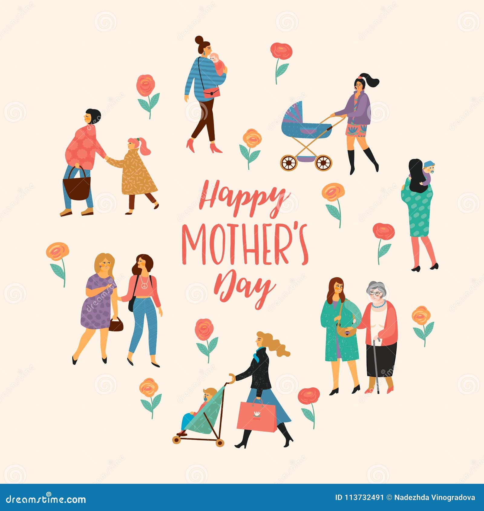 Happy Mothers Day. Vector Illustration with Women and Children ...