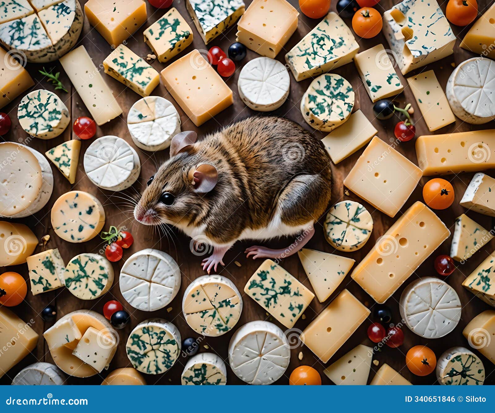 happy mouse, a picture of a mouse surrounded by lots of cheese
