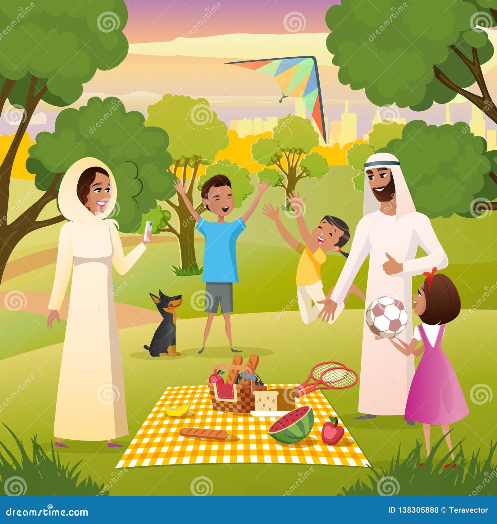 Muslim Family In The Park Cartoon Vector | CartoonDealer ...