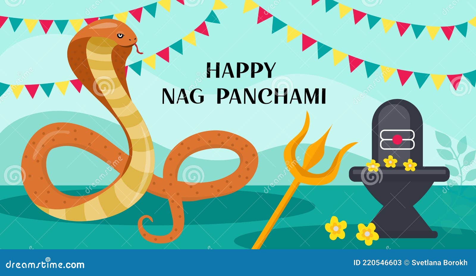 Happy Nag Panchami Greeting Card with King Cobra. Snake Festival in India  Stock Vector - Illustration of shiv, vector: 220546603