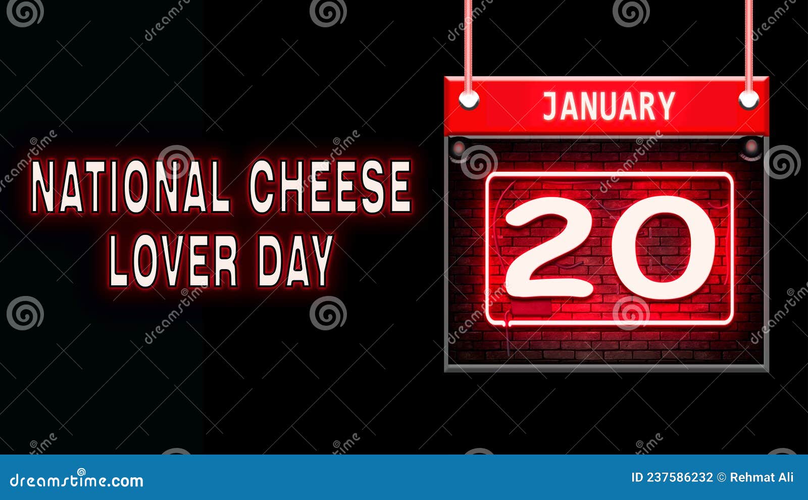 20 January, National Cheese Lover Day, Neon Text Effect on Black ...