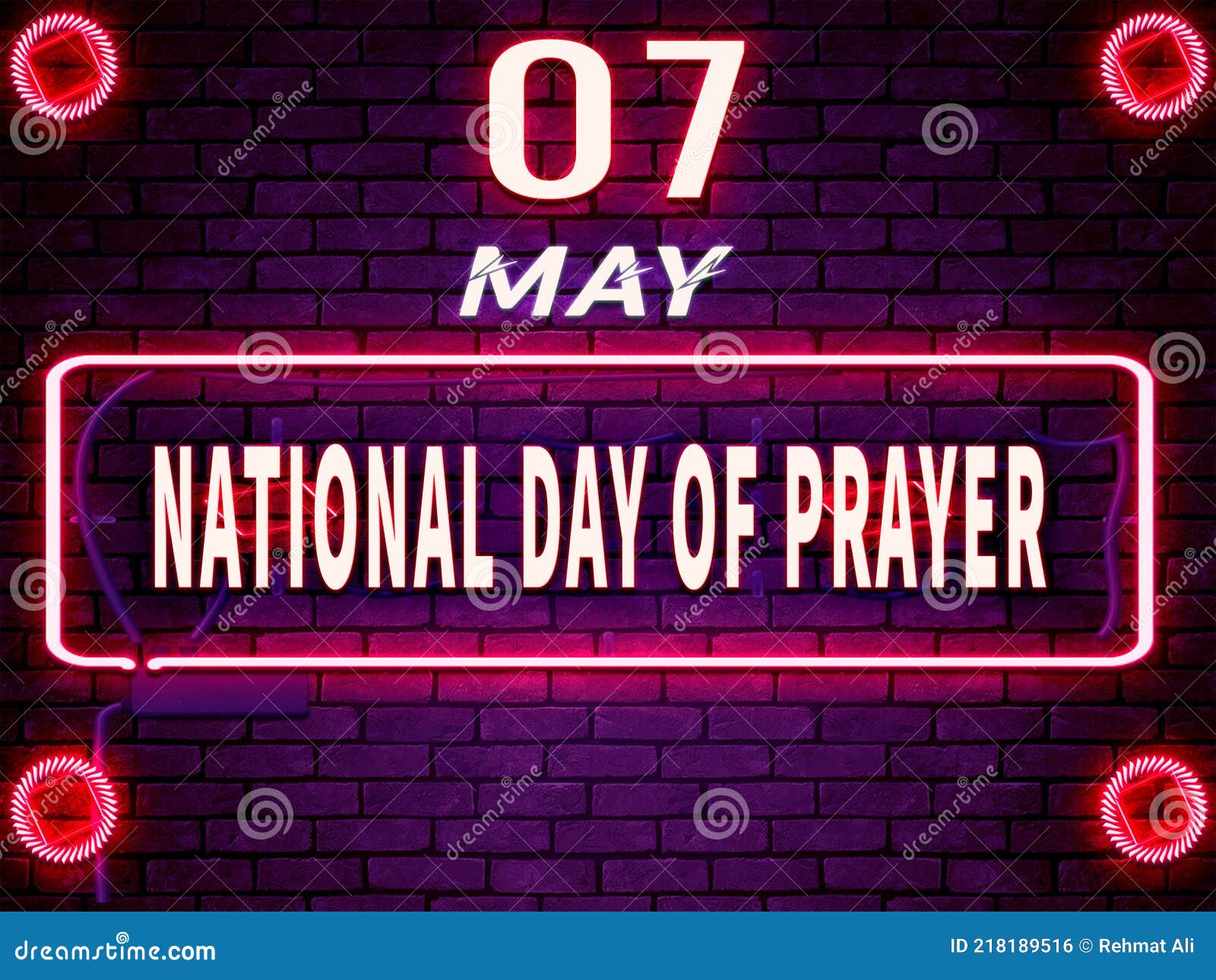 07 May, National Day of Prayer. Neon Text Effect on Bricks Background
