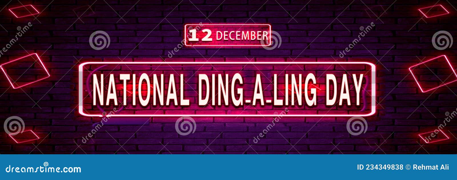 12 December, National DingaLing Day, Neon Text Effect on Bricks