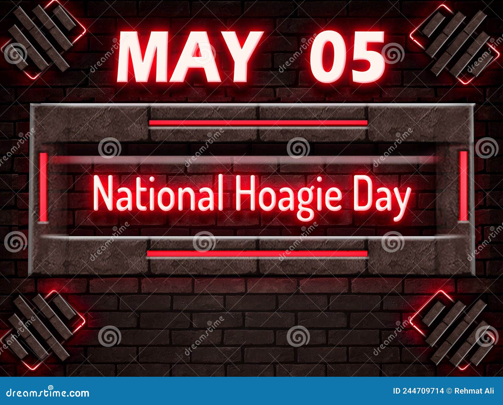 05 May, National Hoagie Day, Neon Text Effect on Bricks Background