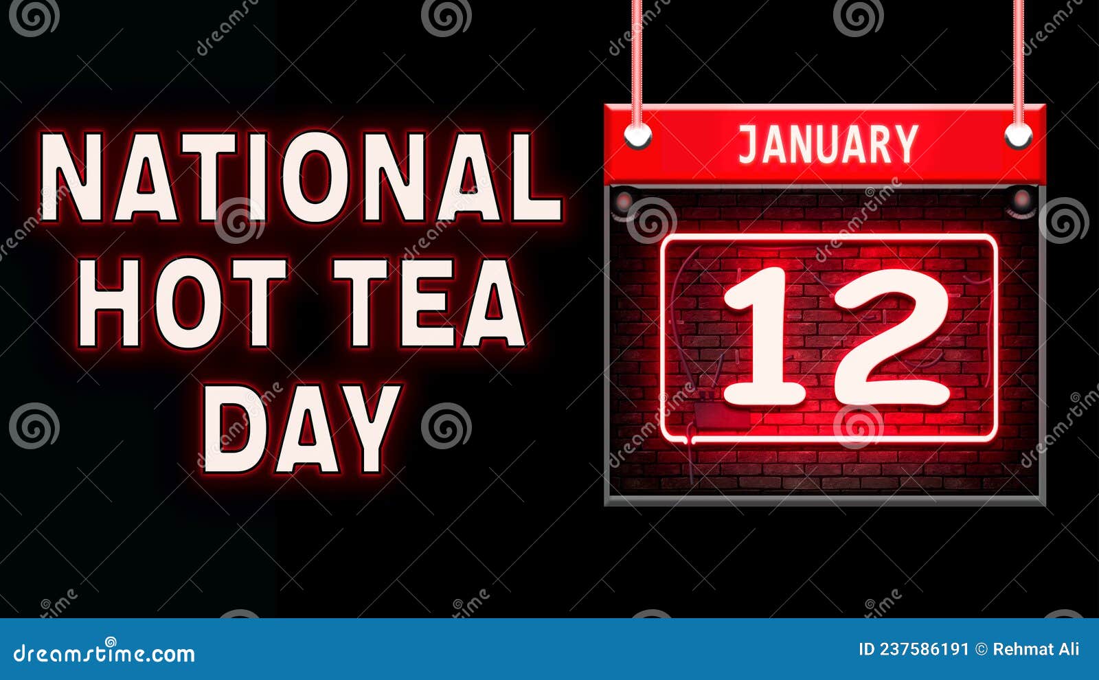12 January, National Hot Tea Day, Neon Text Effect on Black Background