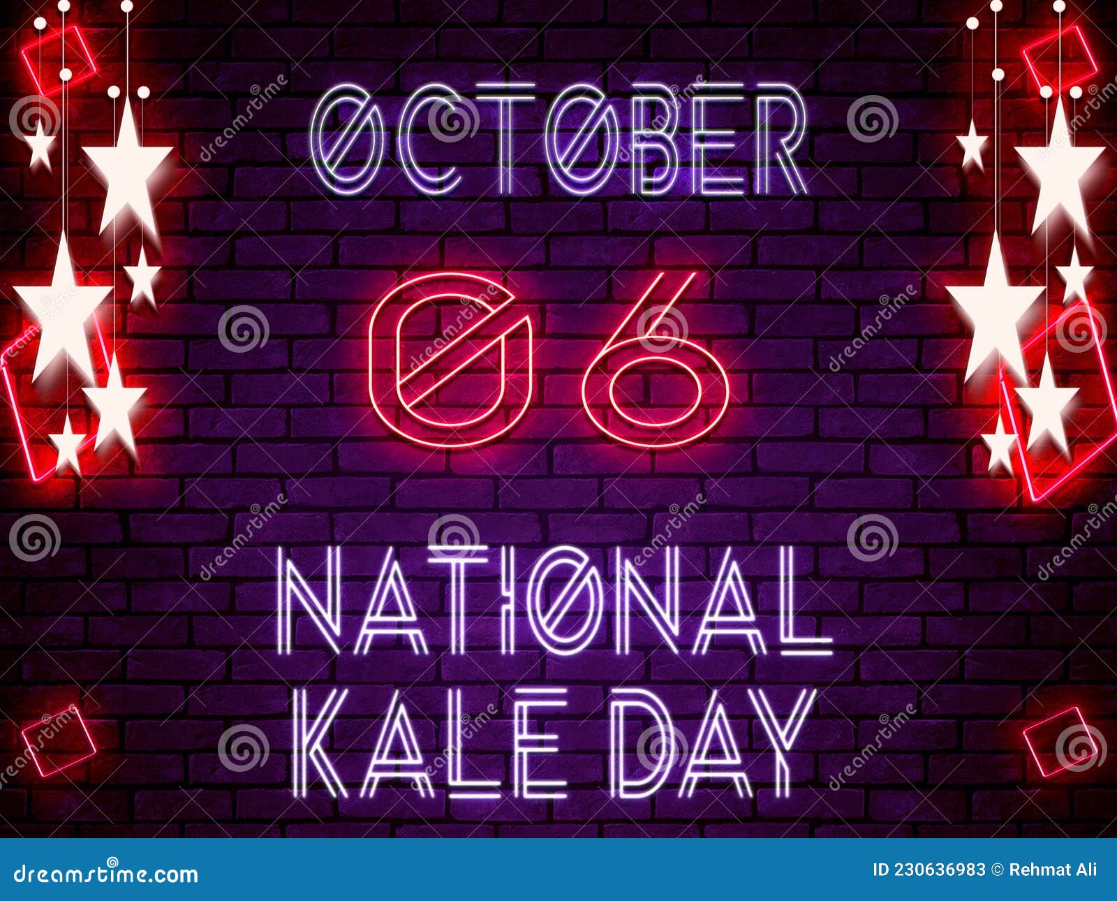 06 October, National Kale Day, Neon Text Effect on Bricks Background Stock Illustration
