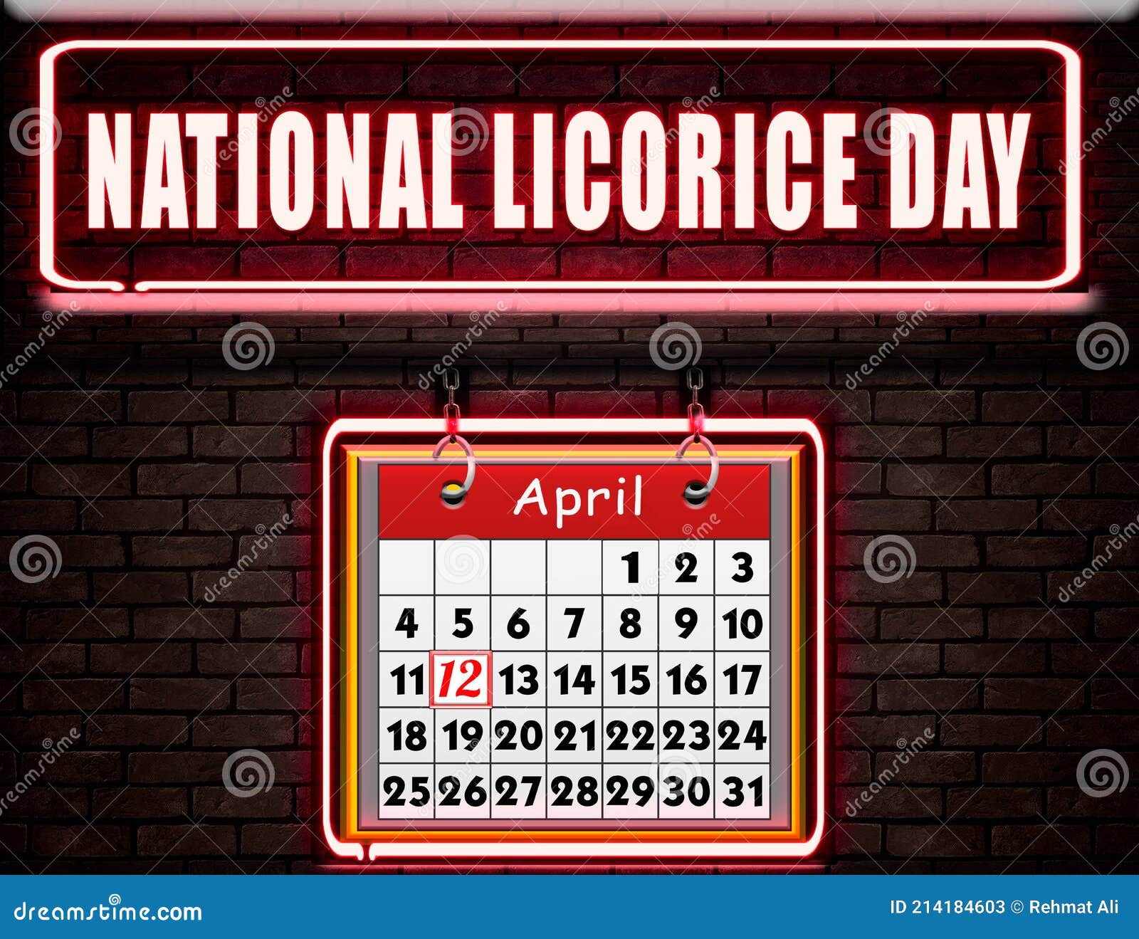 12 April , National Licorice Day, Neon Text Effect on Bricks Background