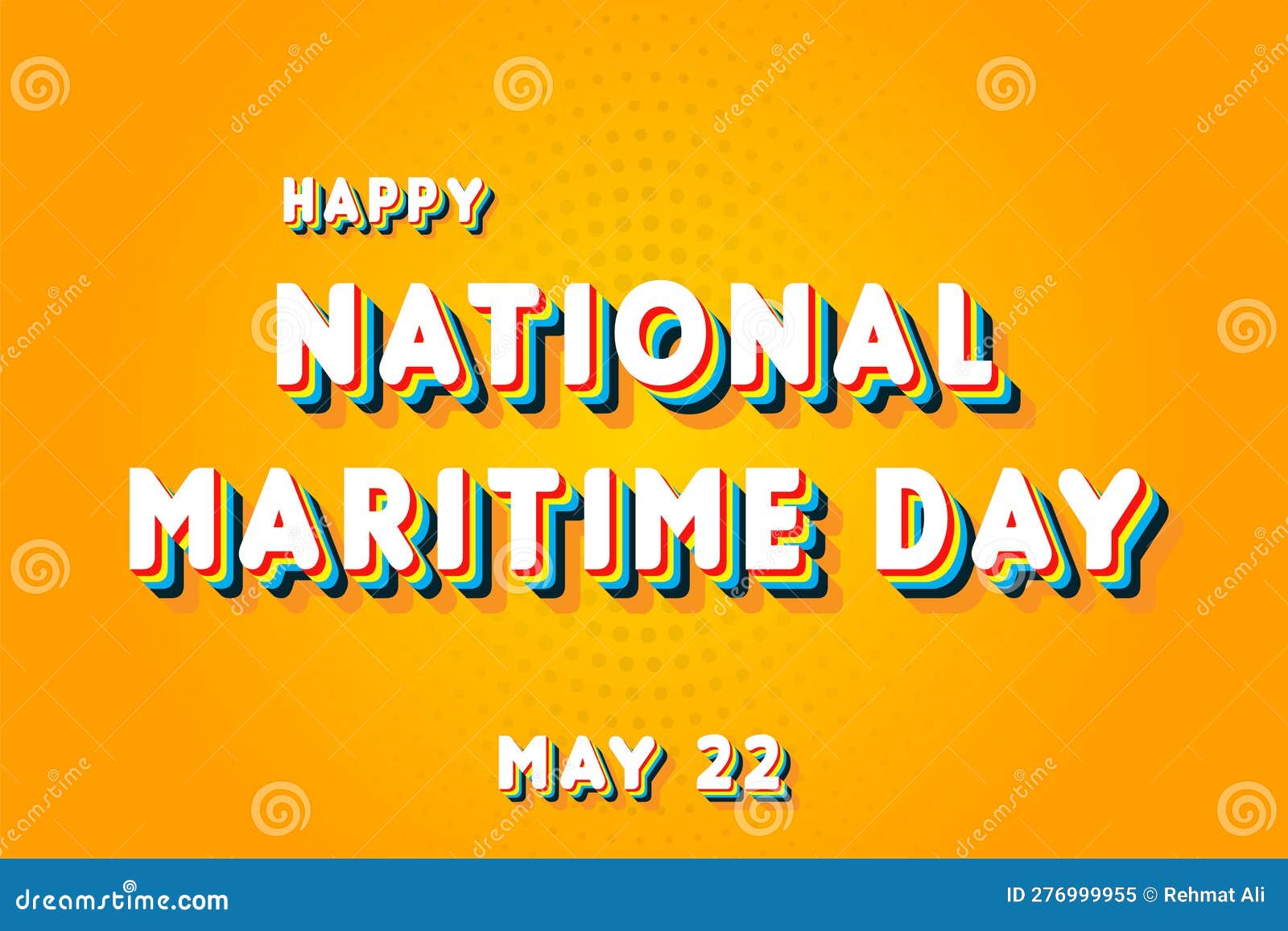 Happy National Maritime Day, May 22. Calendar of May Retro Text Effect, Vector Design Stock