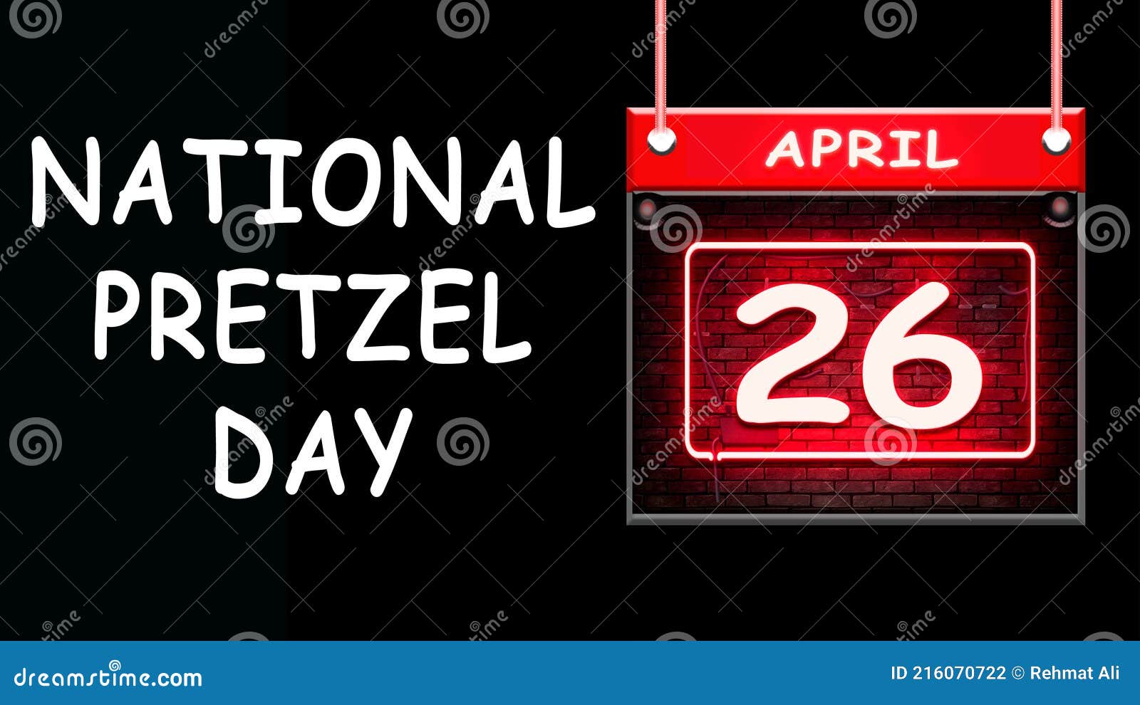 26 April, National Pretzel Day. Neon Text Effect on Bricks Background ...