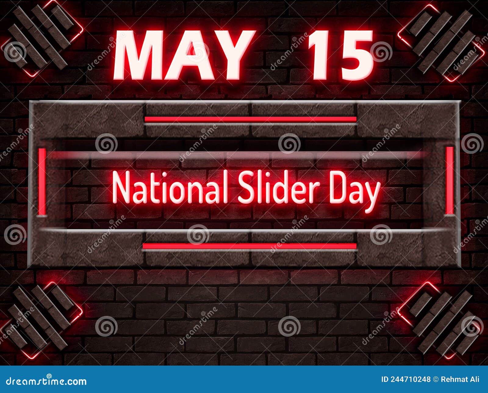 15 May, National Slider Day, Neon Text Effect on Bricks Background