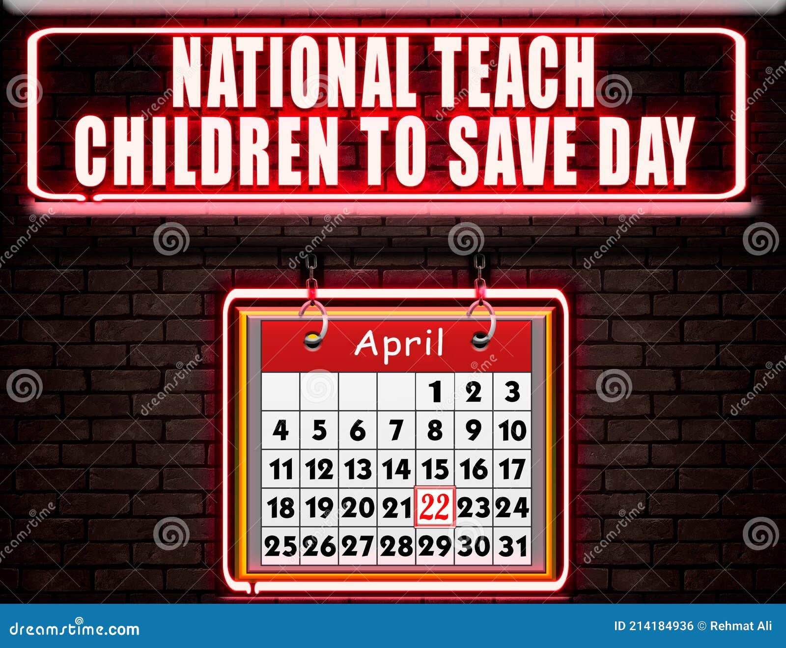 22 April , National Teach Children To Save Day, Neon Text Effect on