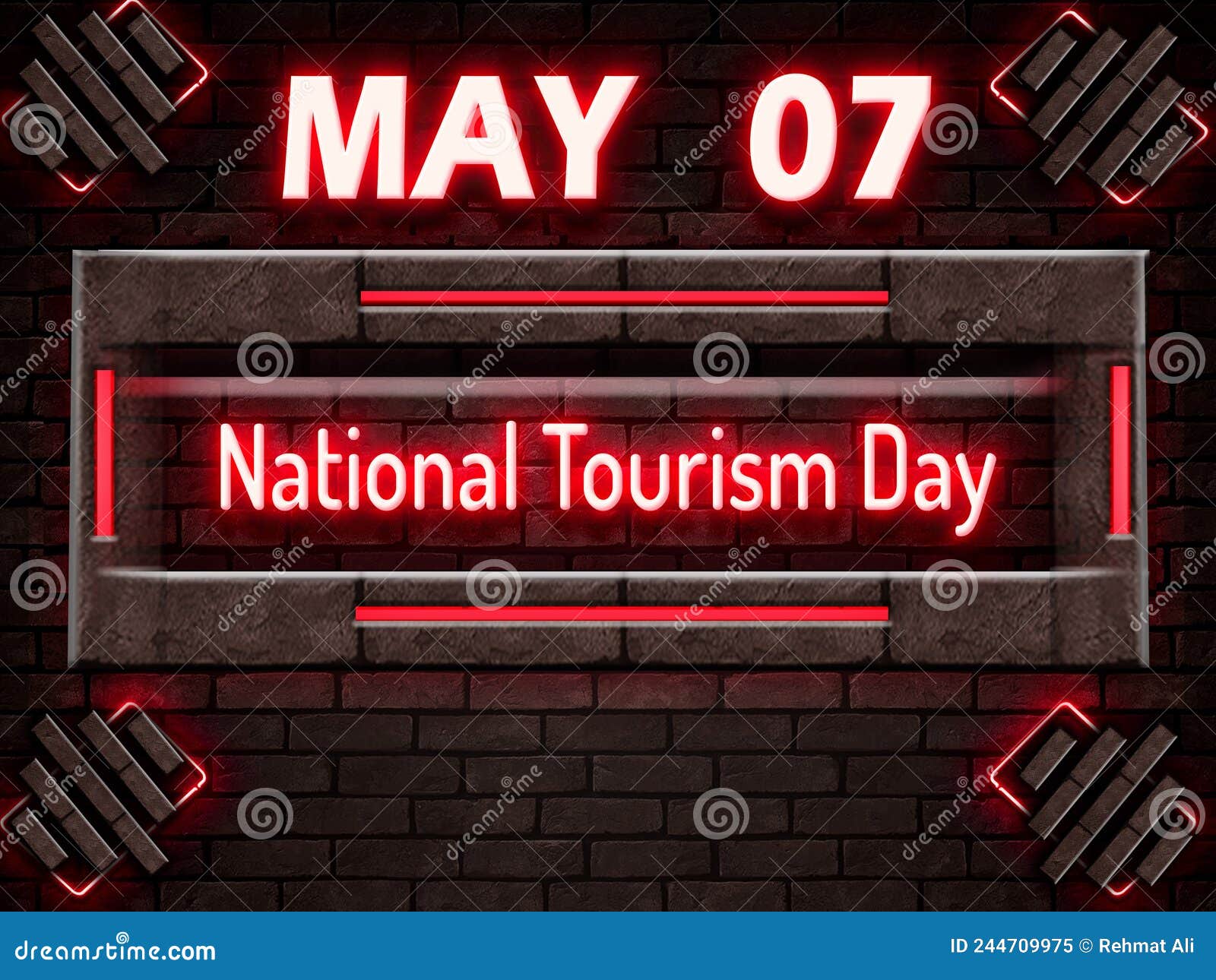 07 May, National Tourism Day, Neon Text Effect on Bricks Background