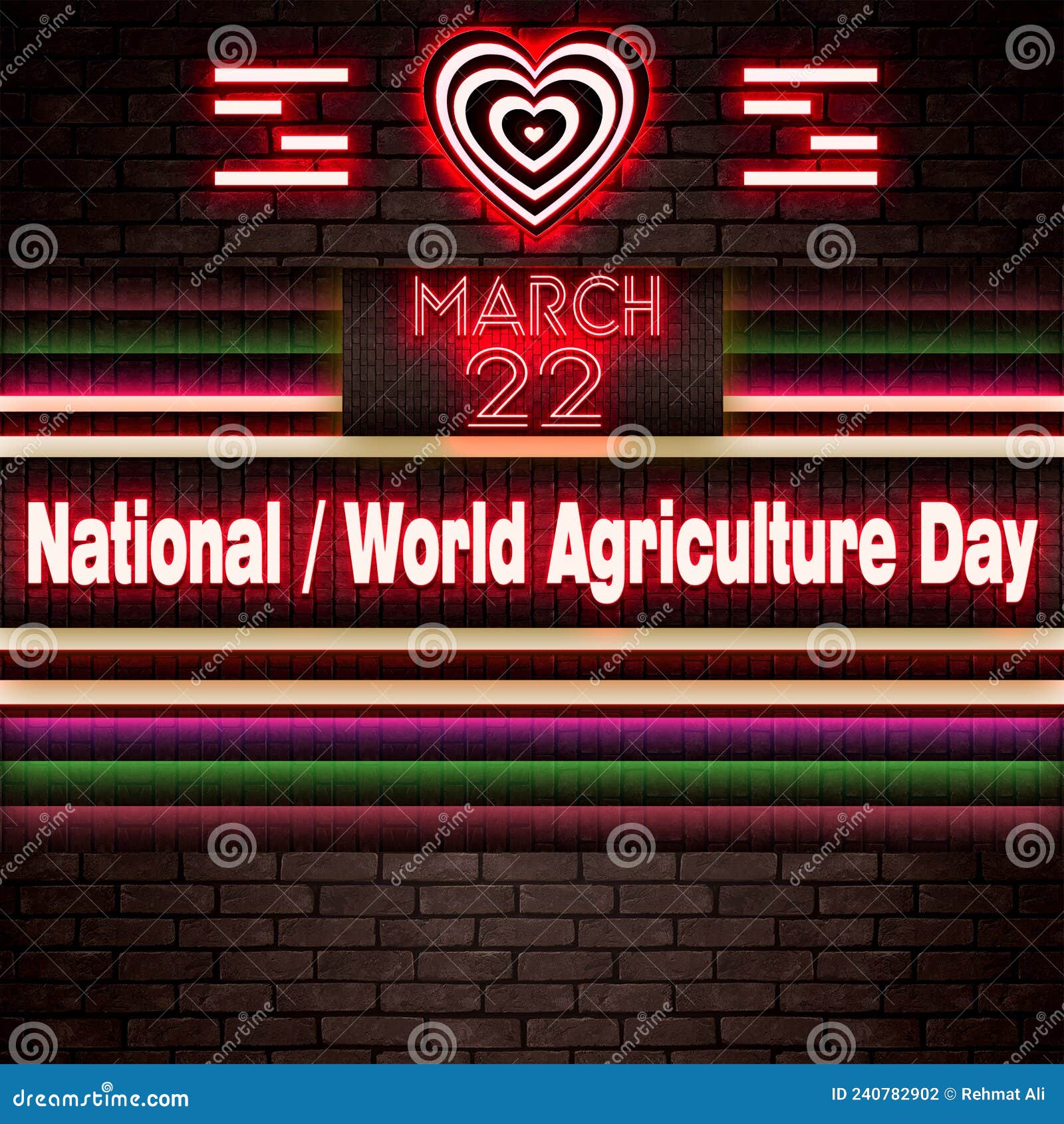 22 March, National / World Agriculture Day, Neon Text Effect on Bricks