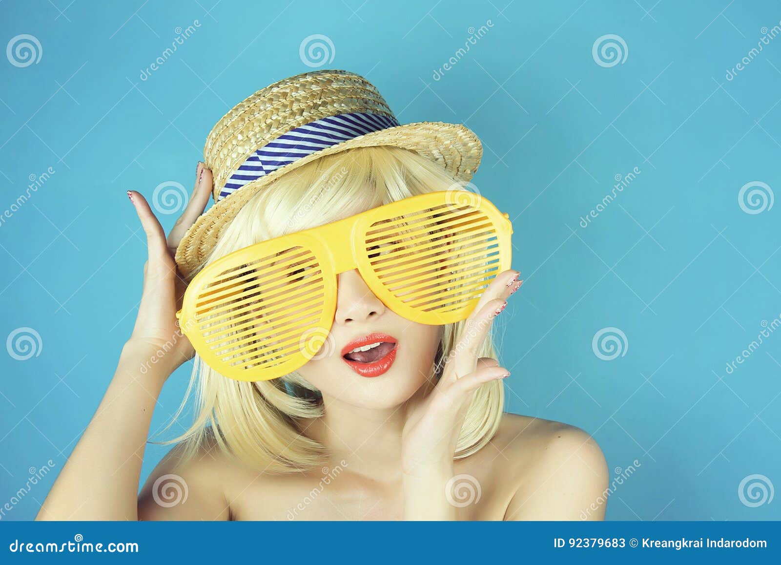 Happy Naughty Blonde Hair Woman With Large Funny Glasses Stock Image