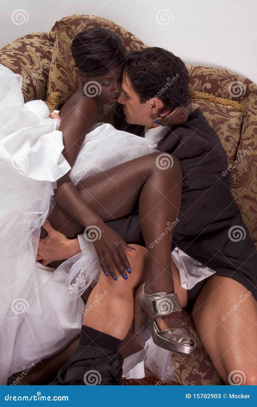 Happy New Wed Interracial Couple in Love Sex Stock Image