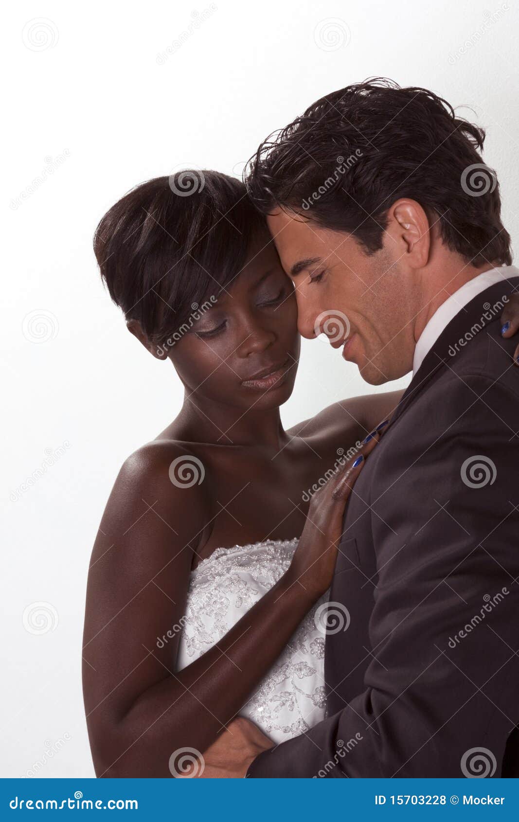 Happy New Wed Interracial Couple in Wedding Mood Stock Photo picture pic