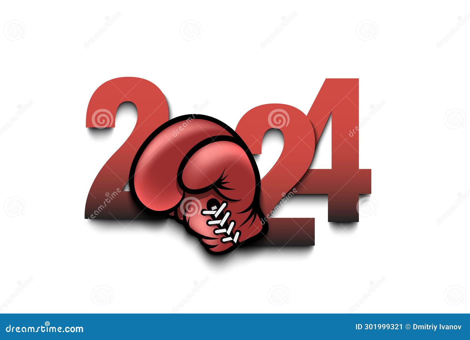 Happy New Year 2024 and Boxing Glove Stock Illustration Illustration