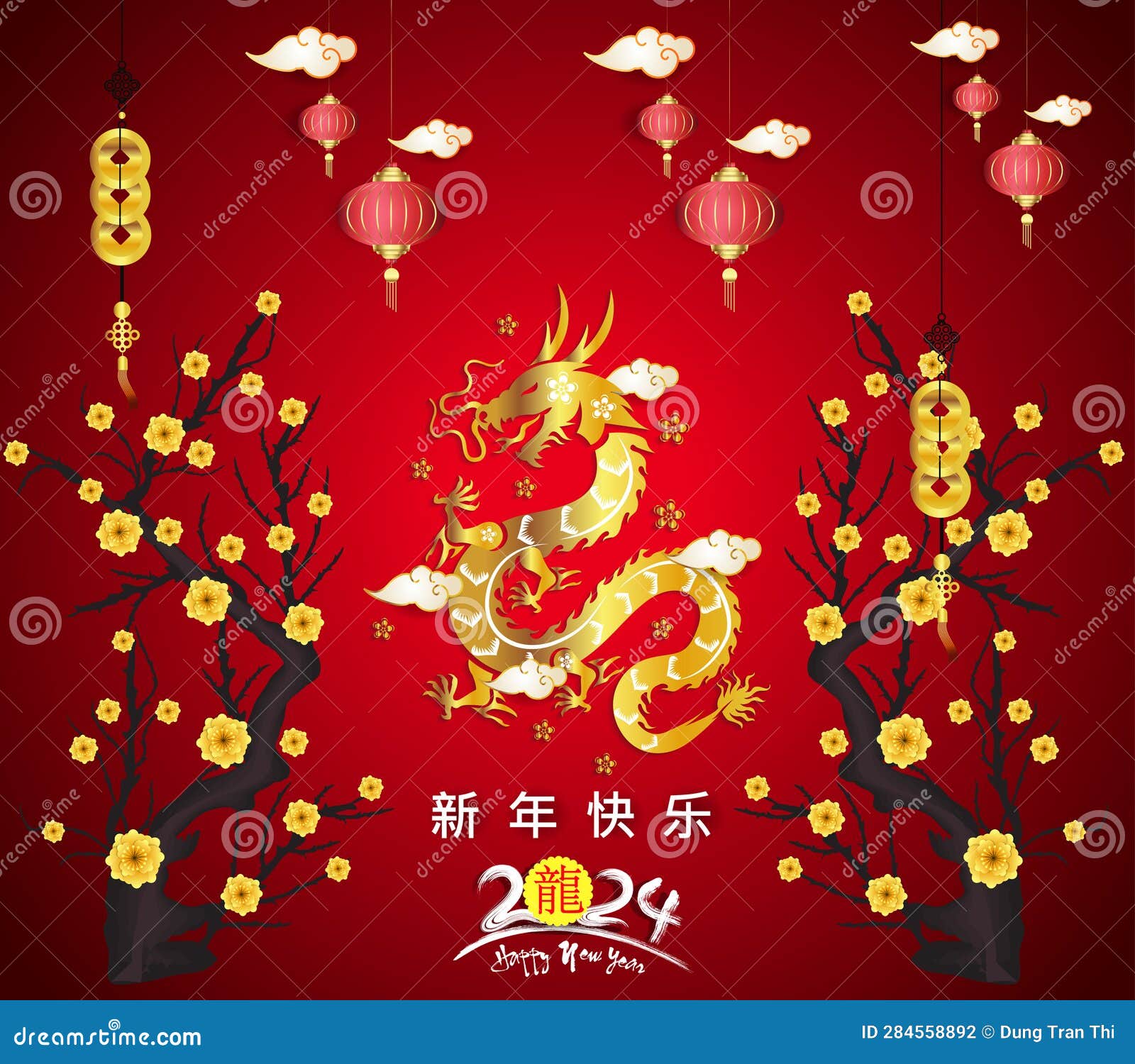 Happy New Year 2024, Chinese New Year 2024 , Year of the Dragon Stock