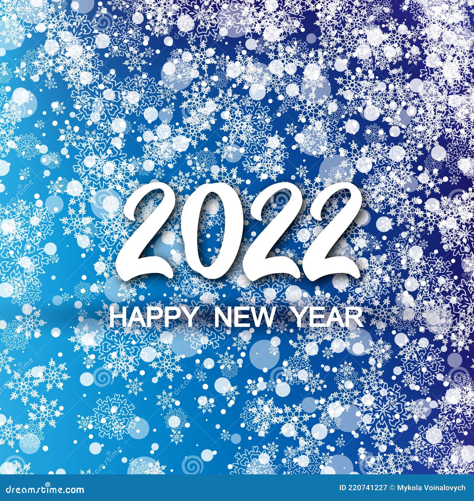 Happy New Year 2022 Background, Banner with Falling Vector Snow and  Snowflakes on Blue Background. Greeting Card Stock Illustration -  Illustration of 2022, template: 220741227