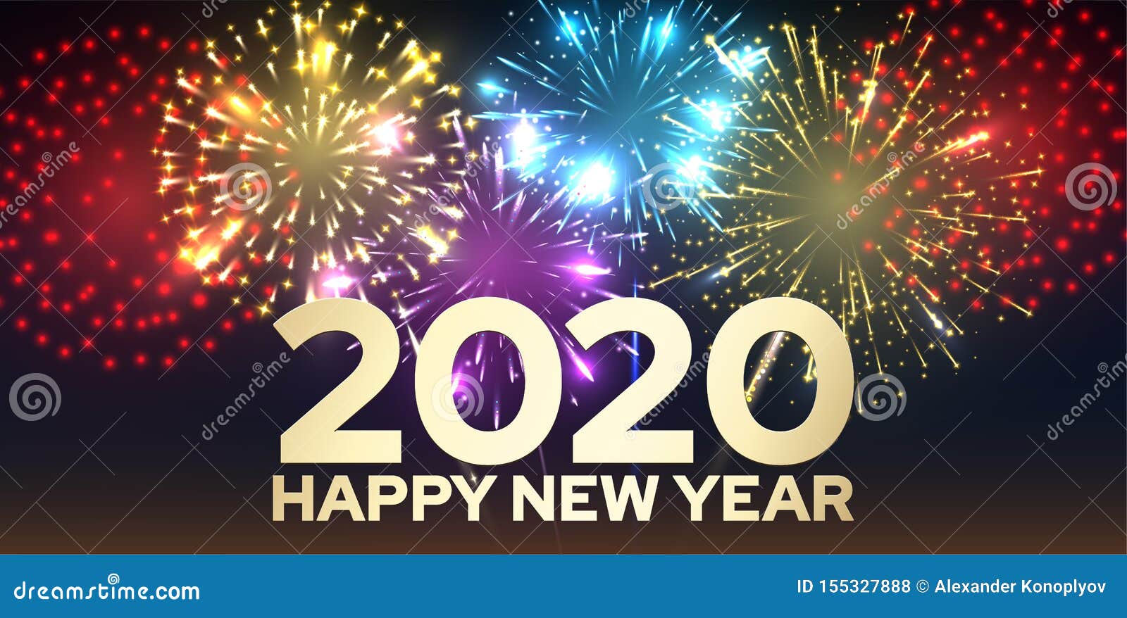 Happy New Year 2020 Background with Bright Fireworks Stock Vector ...