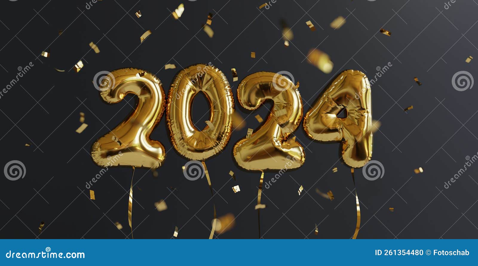 Happy New Year 2024. New Year Balloons. Shiny Confetti Falling Down Over  Golden Balloons, Isolated. 3D Render Stock Illustration - Illustration of  balloon, balloons: 261354480