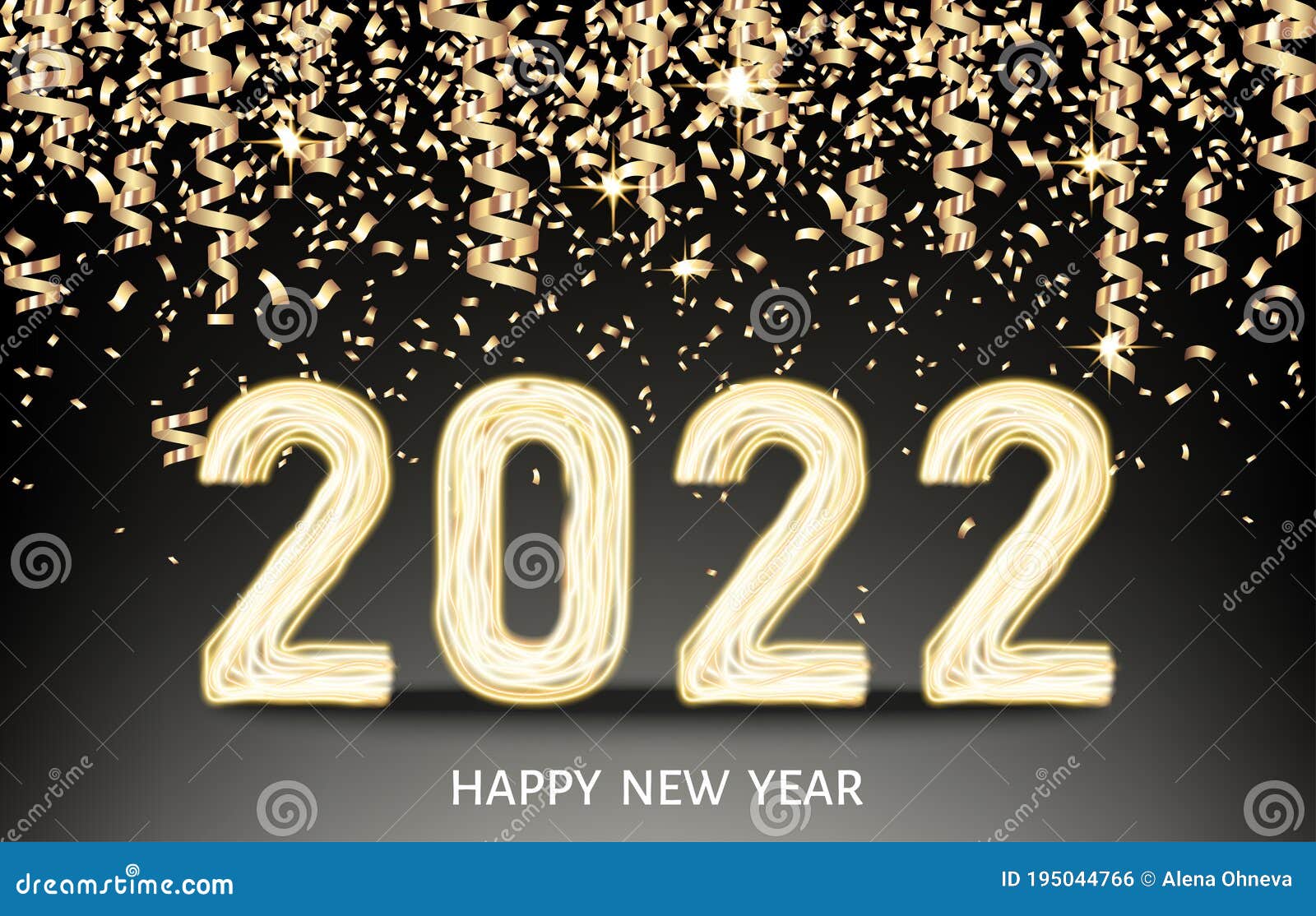  2022  Happy New Year Black Background With Golden Neon 