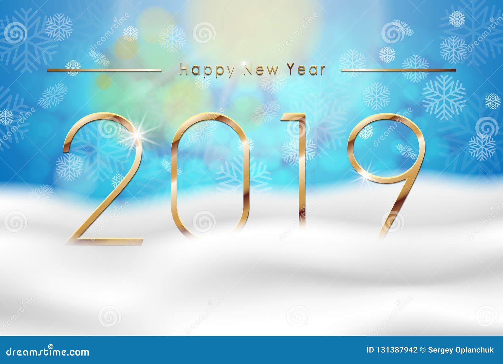 Happy New Year 2019 With Blue Winter Background With Snow