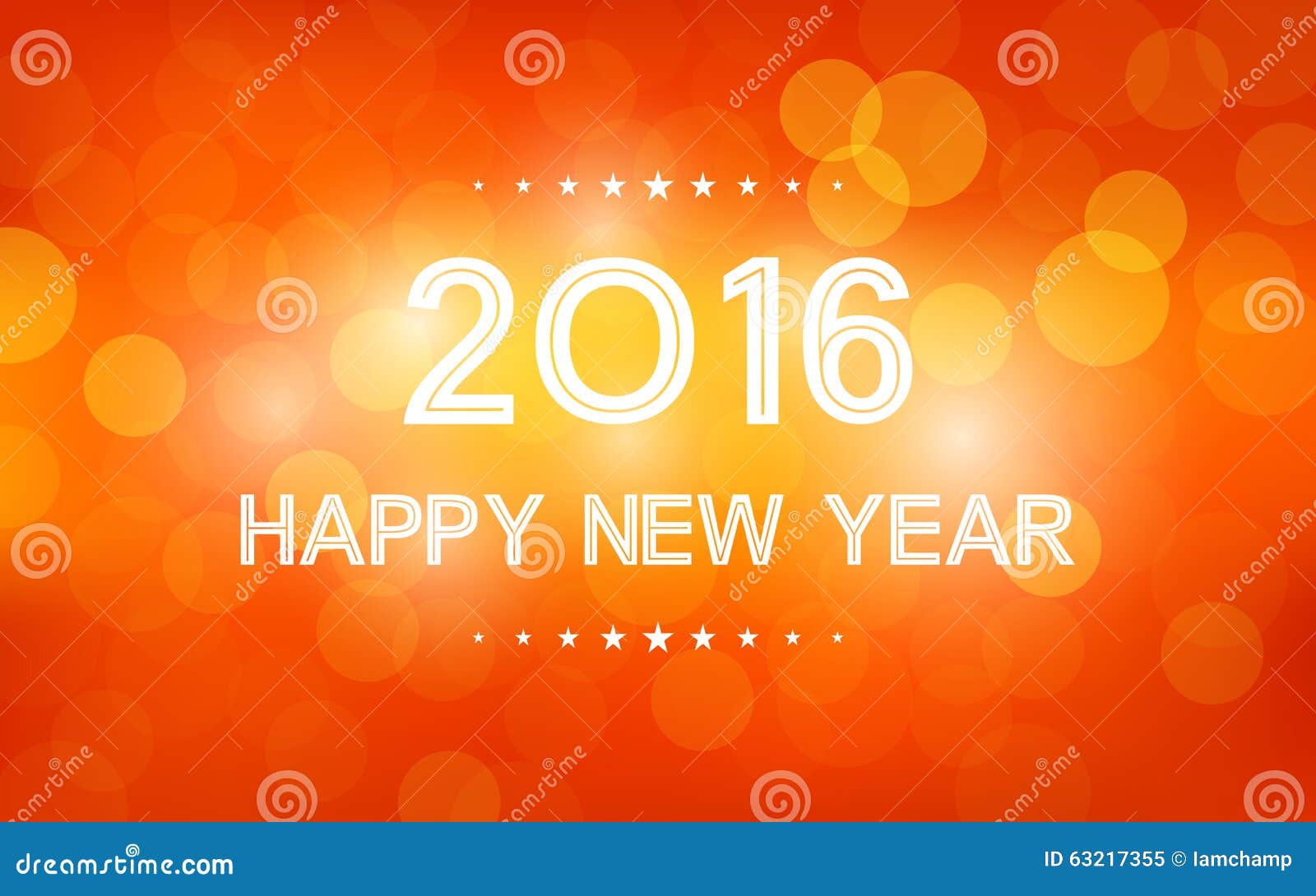 Happy New Year 2016 in Bokeh and Lens Flare Pattern on Summer Orange