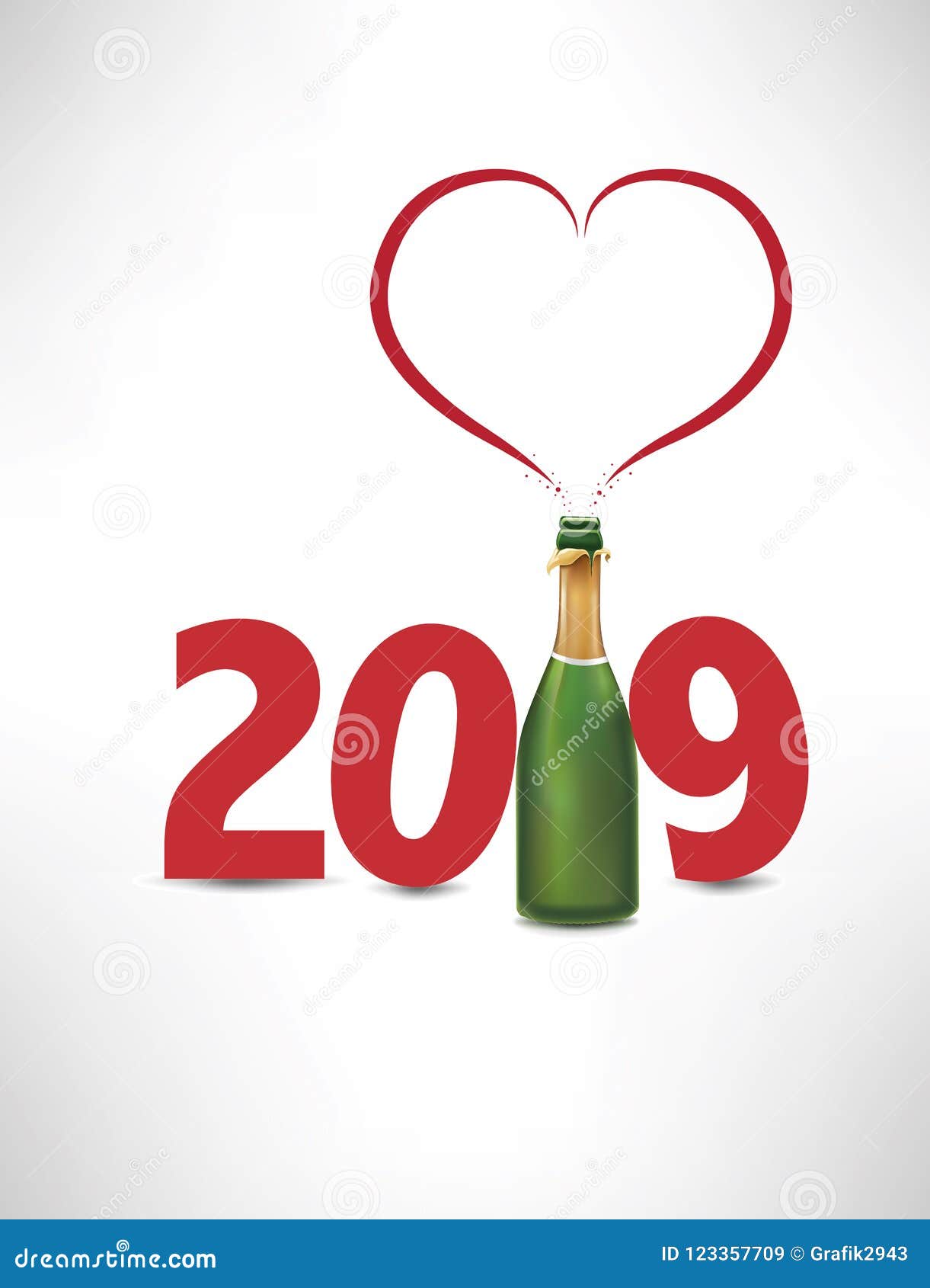 19 Happy New Year Card With Champagne Bottle And Heart Symbol Stock Vector Illustration Of Concept Calendar